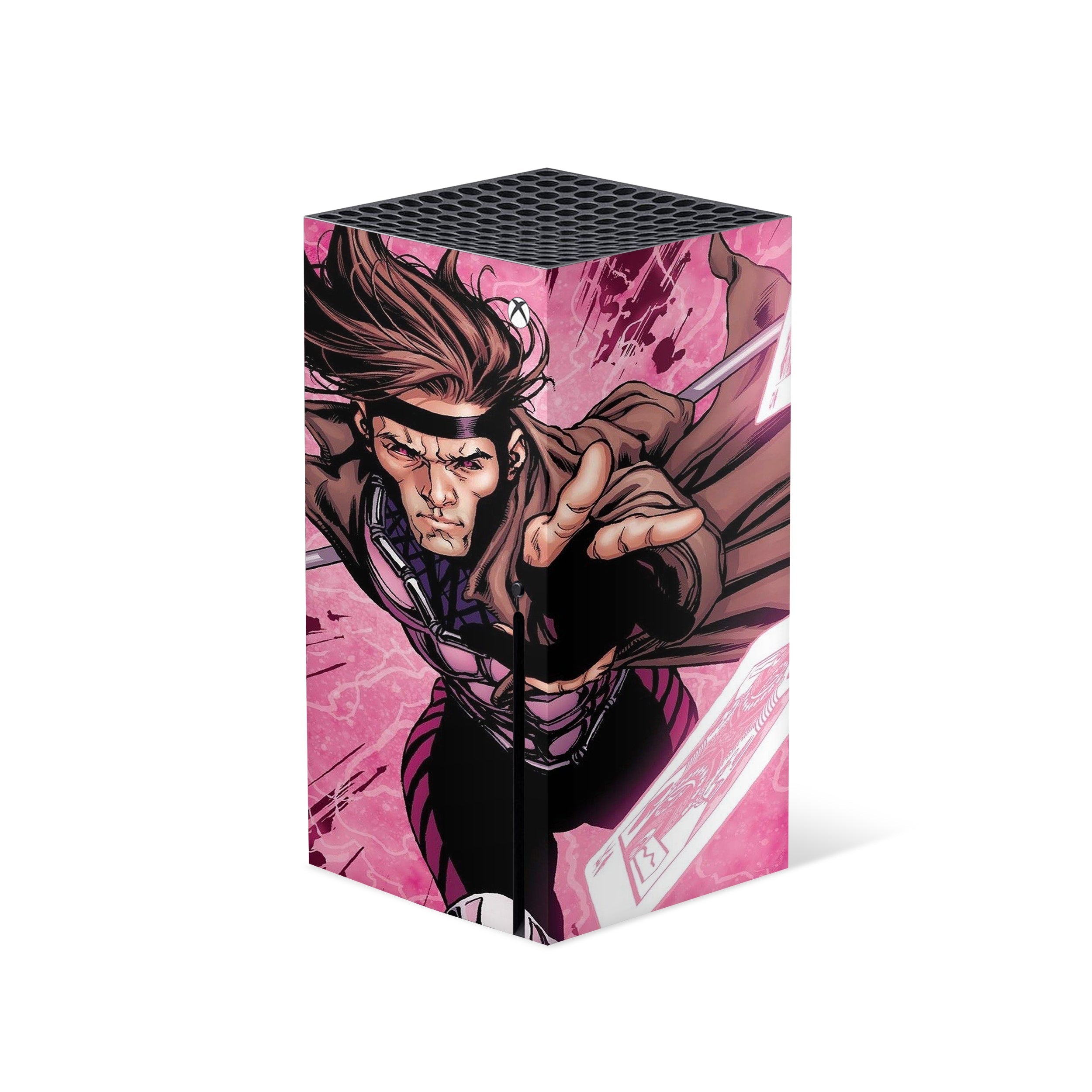 A video game skin featuring a Marvel Comics X Men Gambit design for the Xbox Series X.