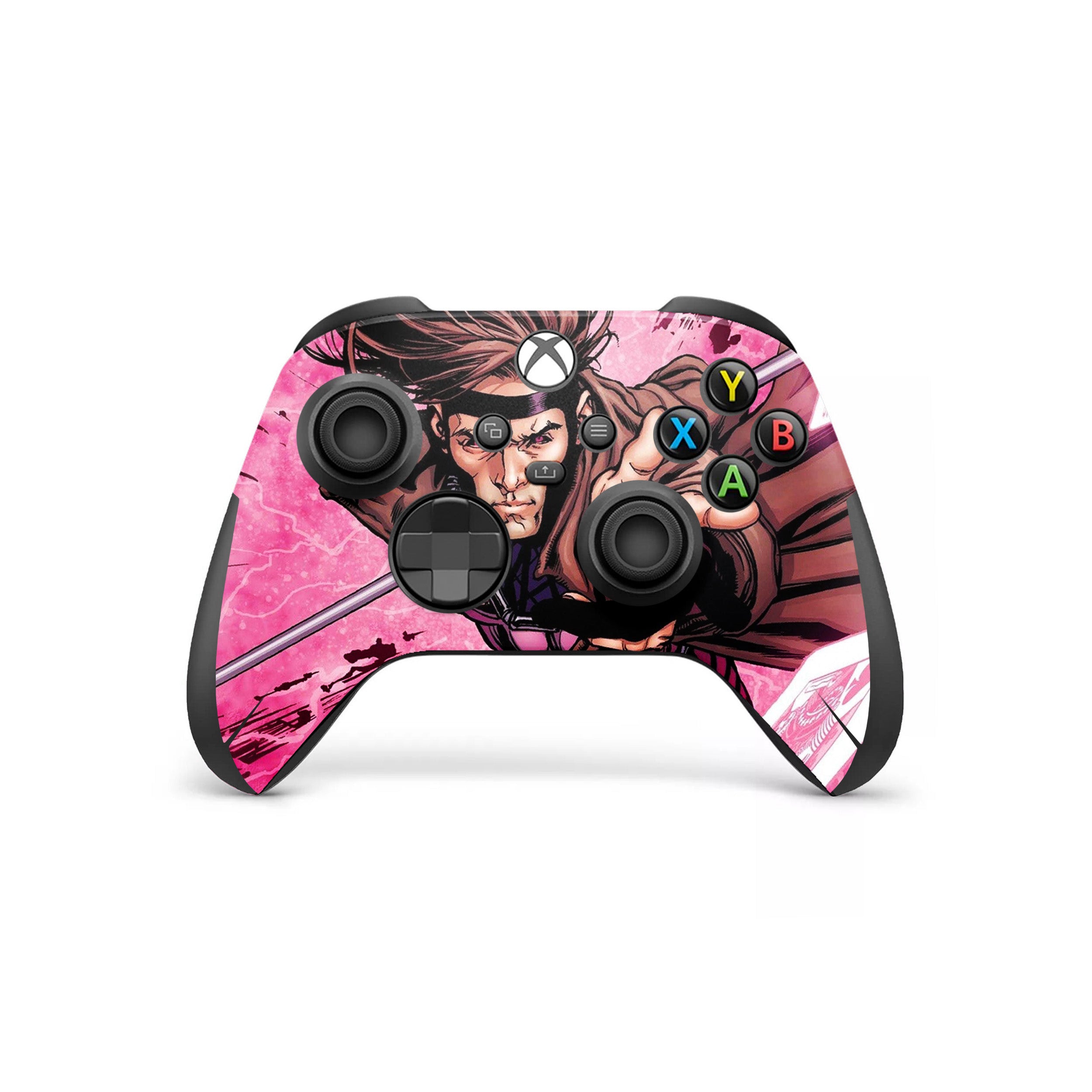 A video game skin featuring a Marvel Comics X Men Gambit design for the Xbox Wireless Controller.