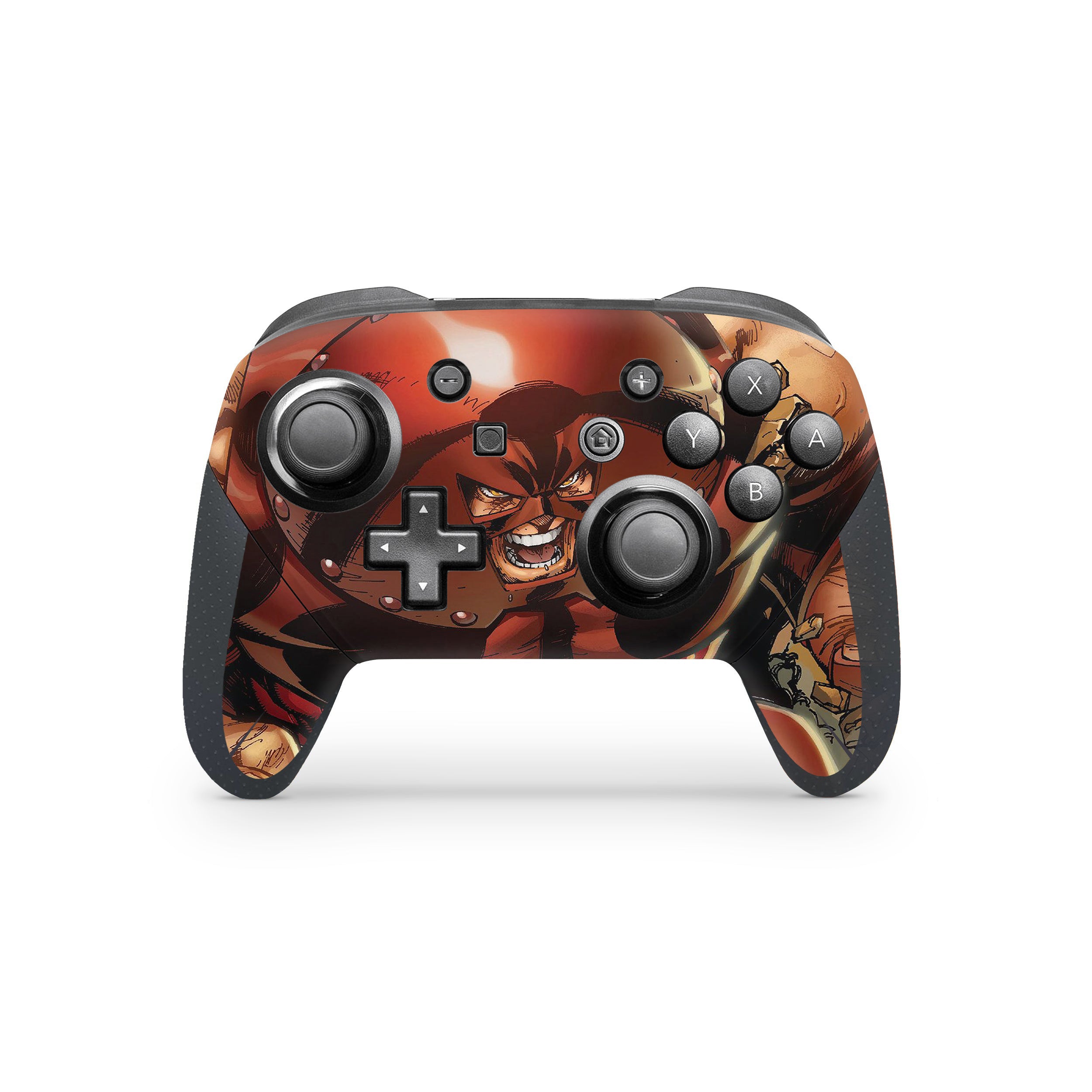 A video game skin featuring a Marvel Comics X Men Juggernaut design for the Switch Pro Controller.