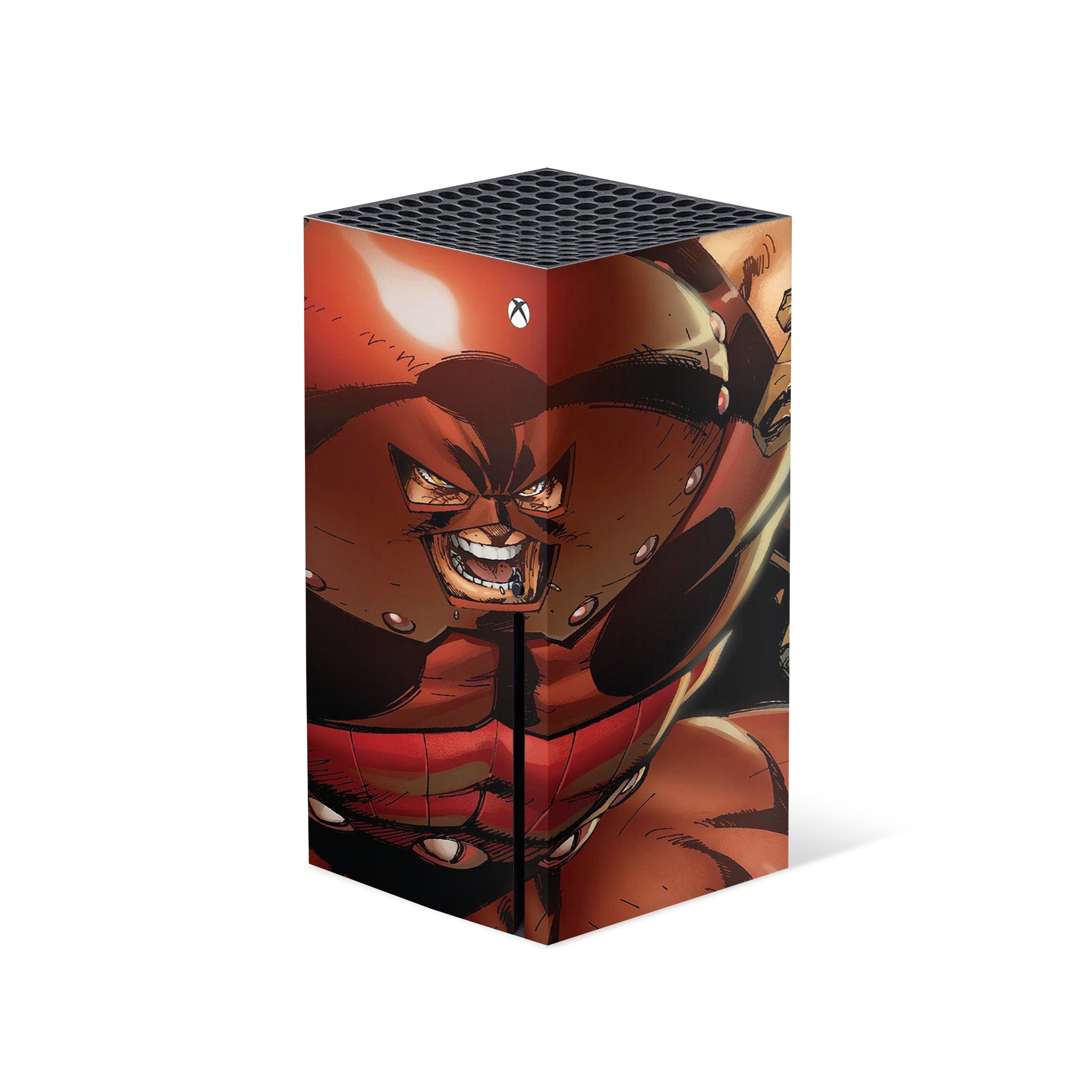 A video game skin featuring a Marvel Comics X Men Juggernaut design for the Xbox Series X.