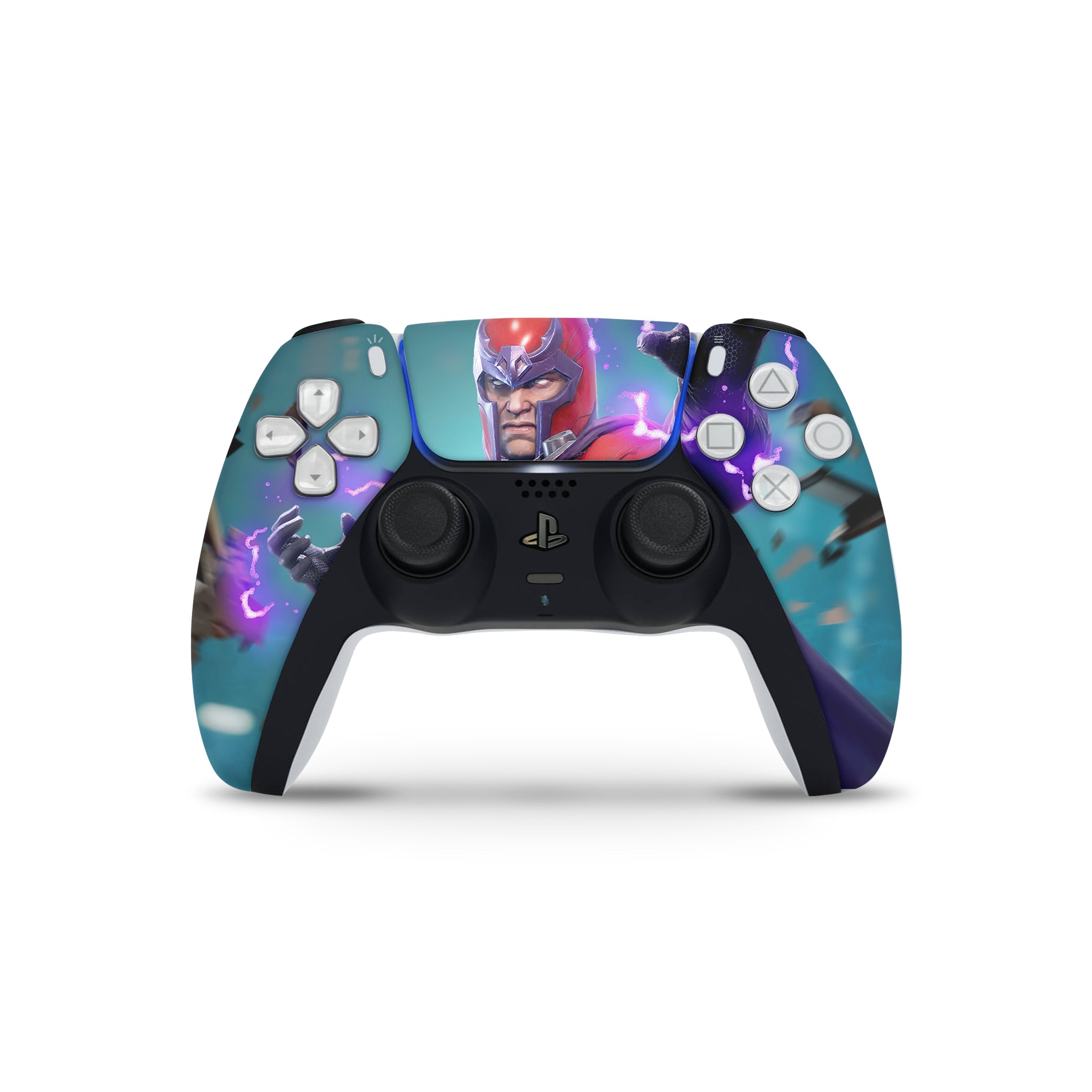 A video game skin featuring a Marvel Comics X Men Magneto design for the PS5 DualSense Controller.