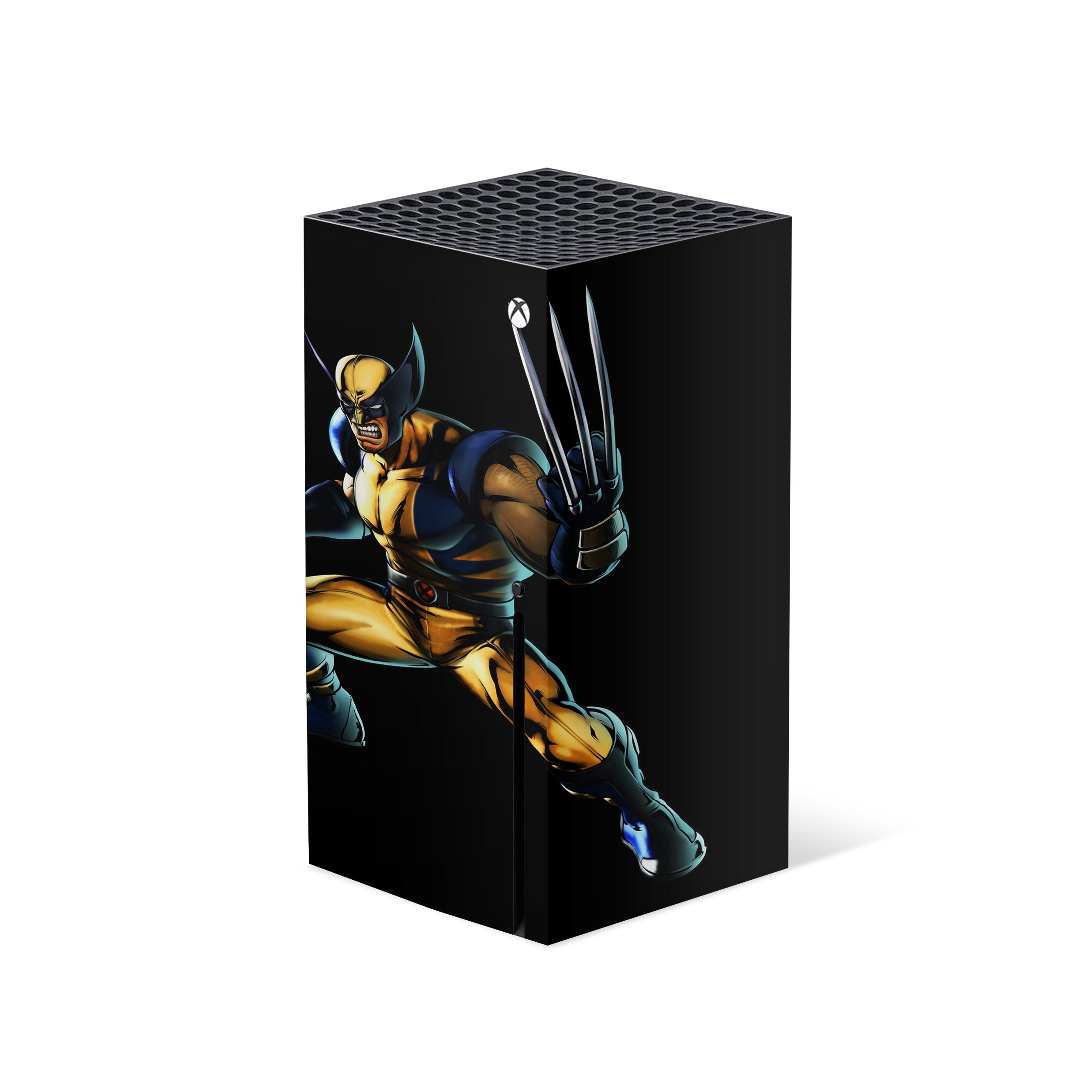 A video game skin featuring a Marvel Comics X Men Wolverine design for the Xbox Series X.