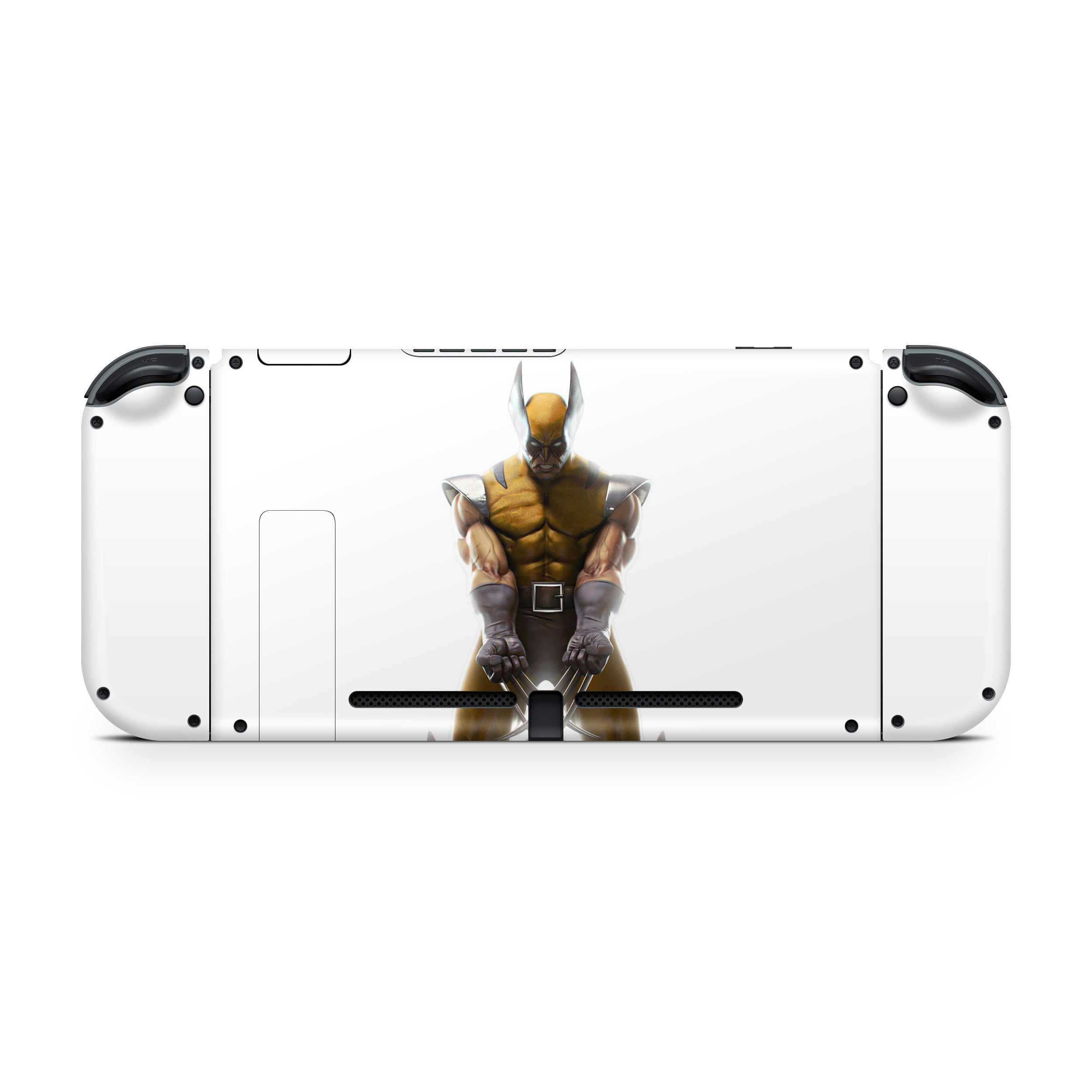 A video game skin featuring a Marvel Comics X Men Wolverine design for the Nintendo Switch.