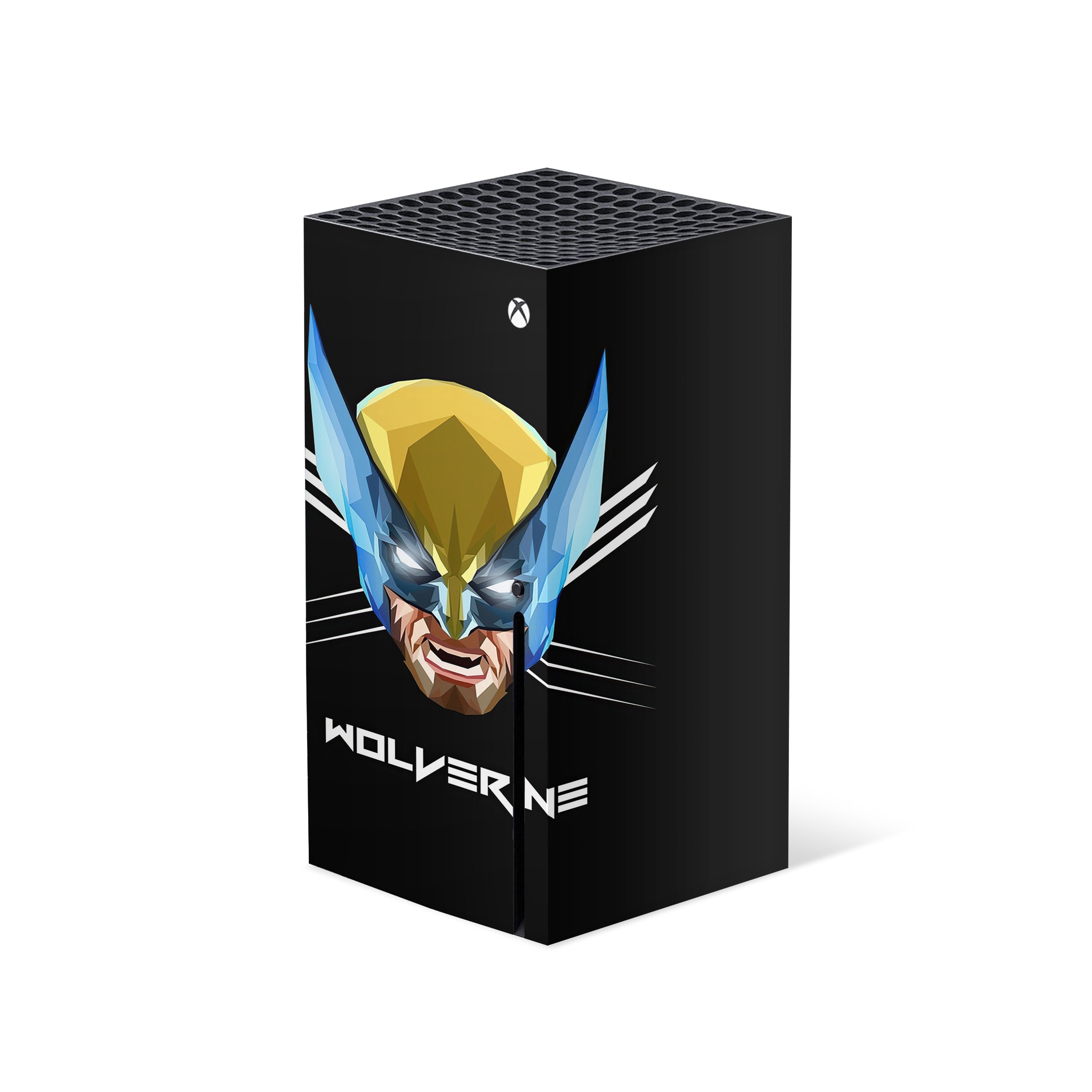A video game skin featuring a Marvel Comics X Men Wolverine design for the Xbox Series X.