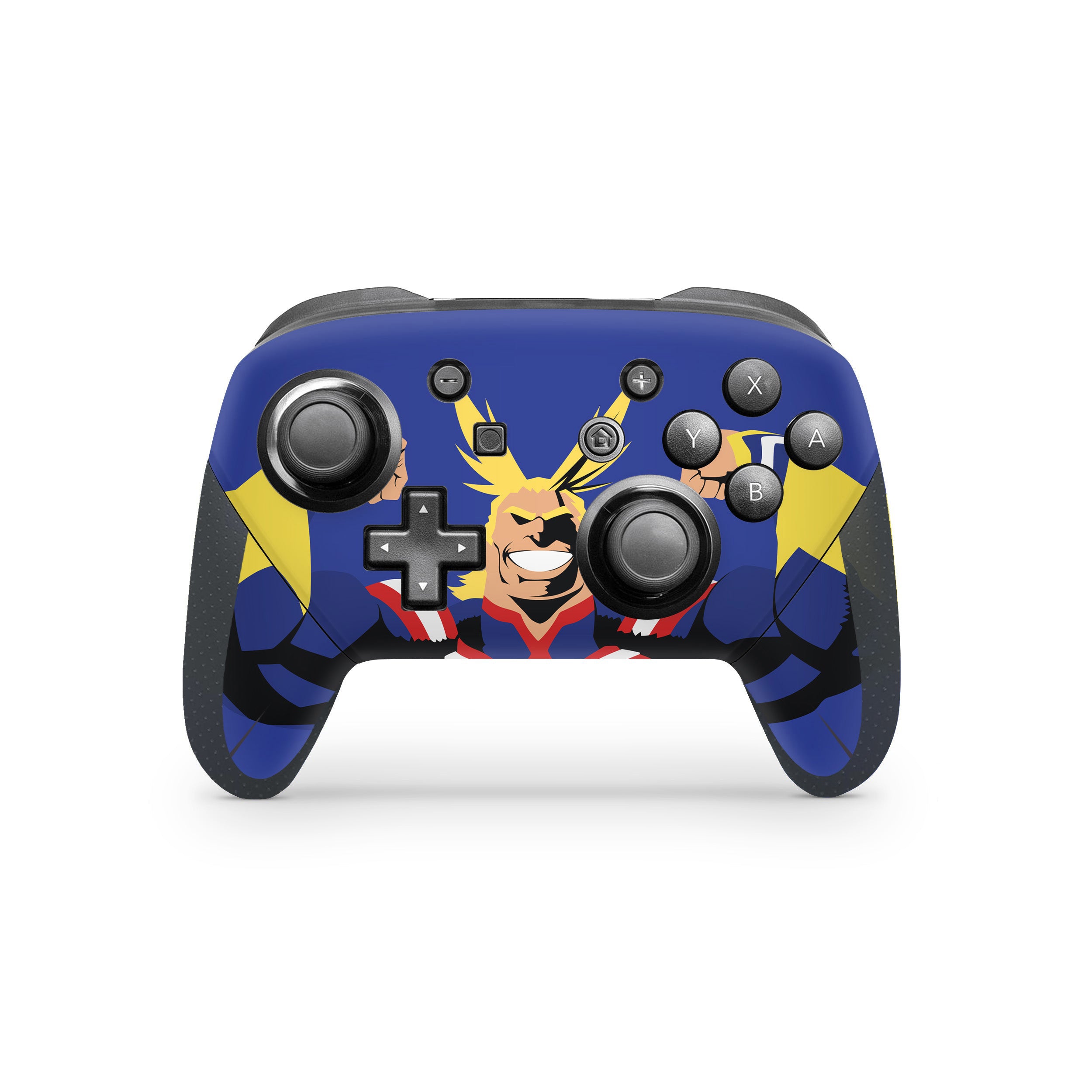 A video game skin featuring a My Hero Academia All Might design for the Switch Pro Controller.
