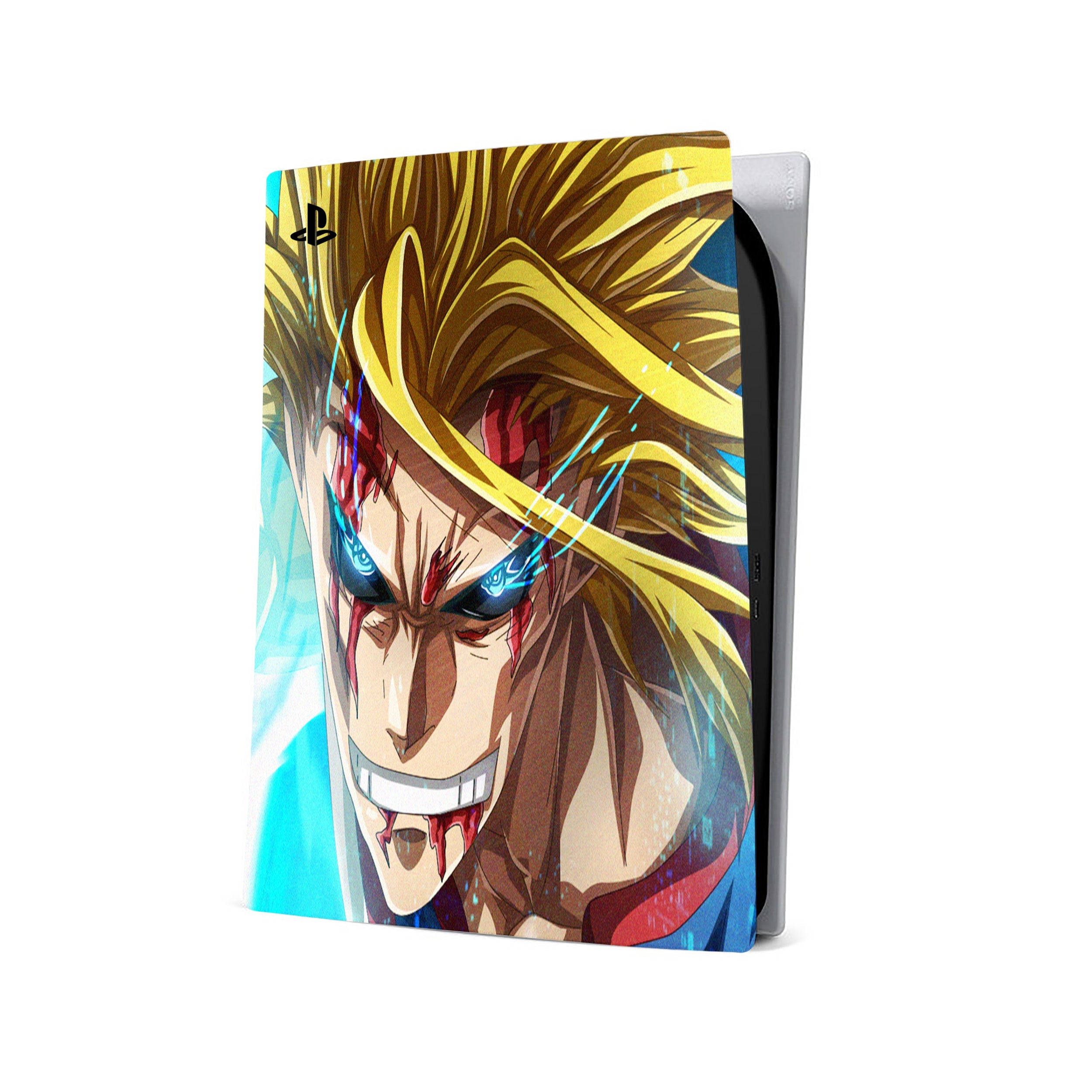 A video game skin featuring a My Hero Academia All Might design for the PS5.