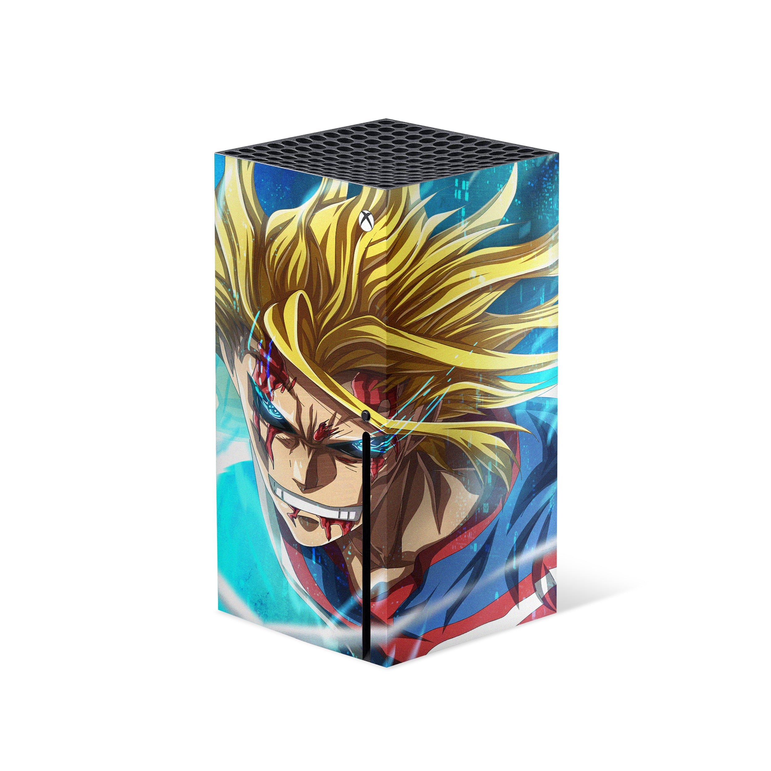 A video game skin featuring a My Hero Academia All Might design for the Xbox Series X.