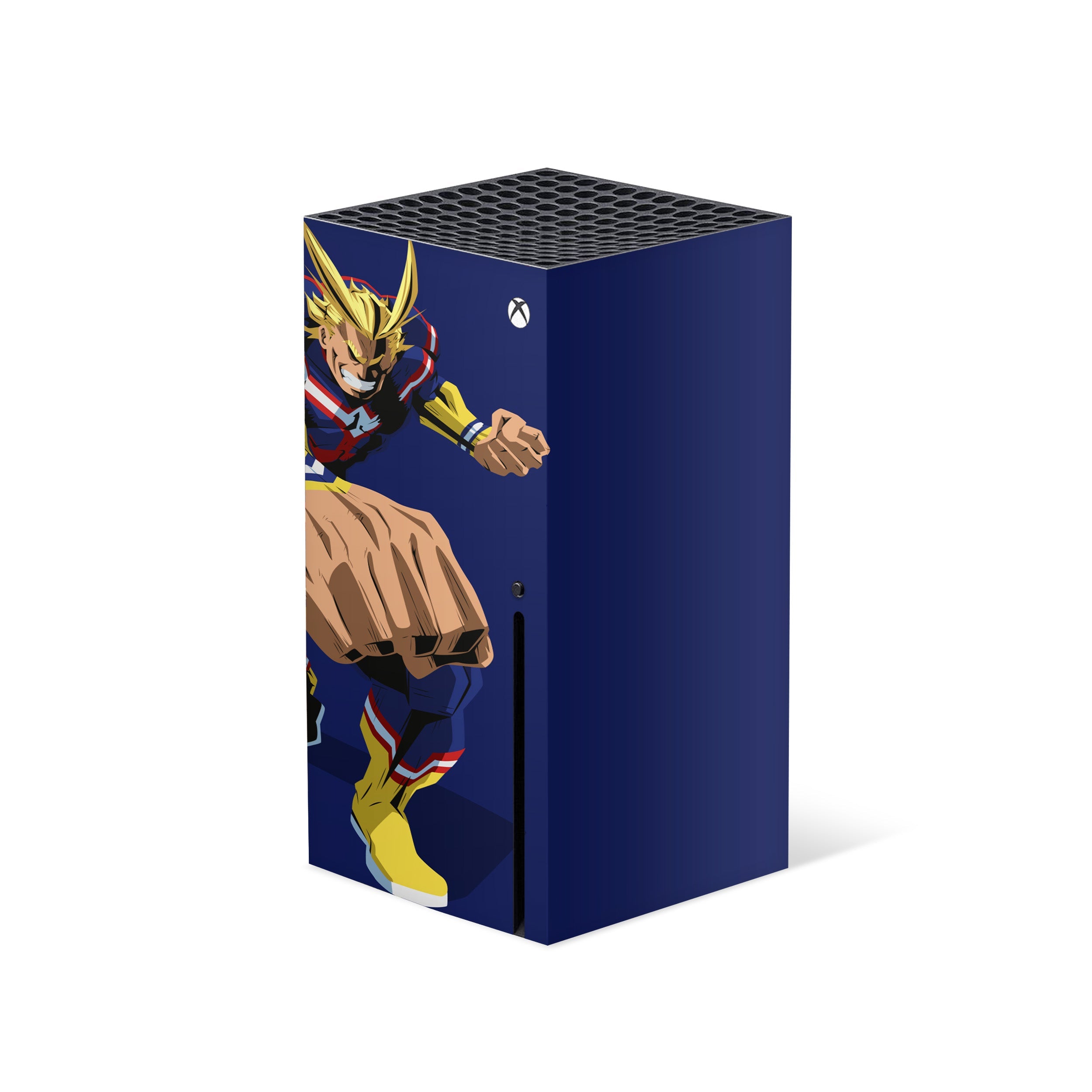 A video game skin featuring a My Hero Academia All Might design for the Xbox Series X.