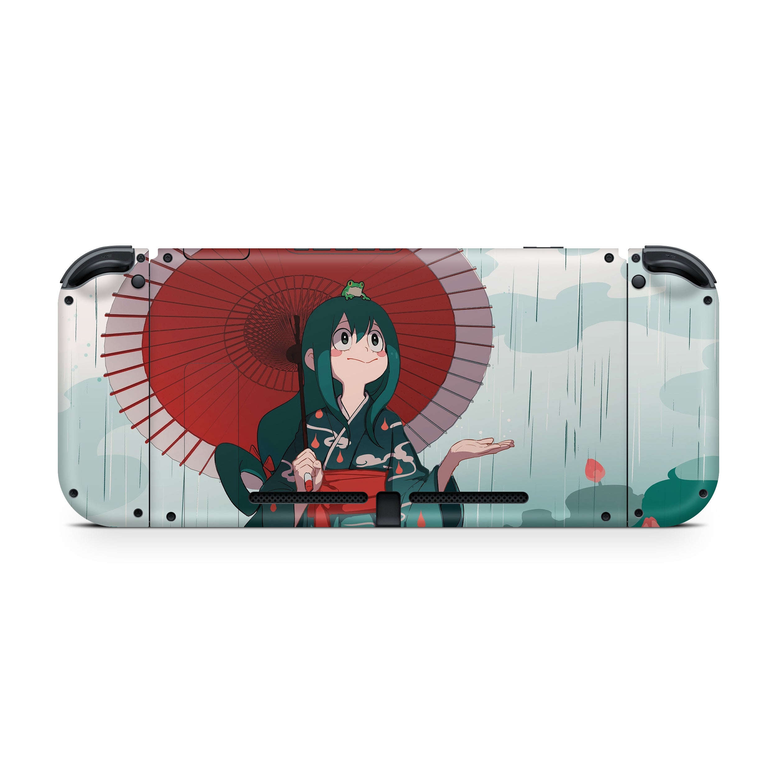 A video game skin featuring a My Hero Academia Tsuyu Asui design for the Nintendo Switch.