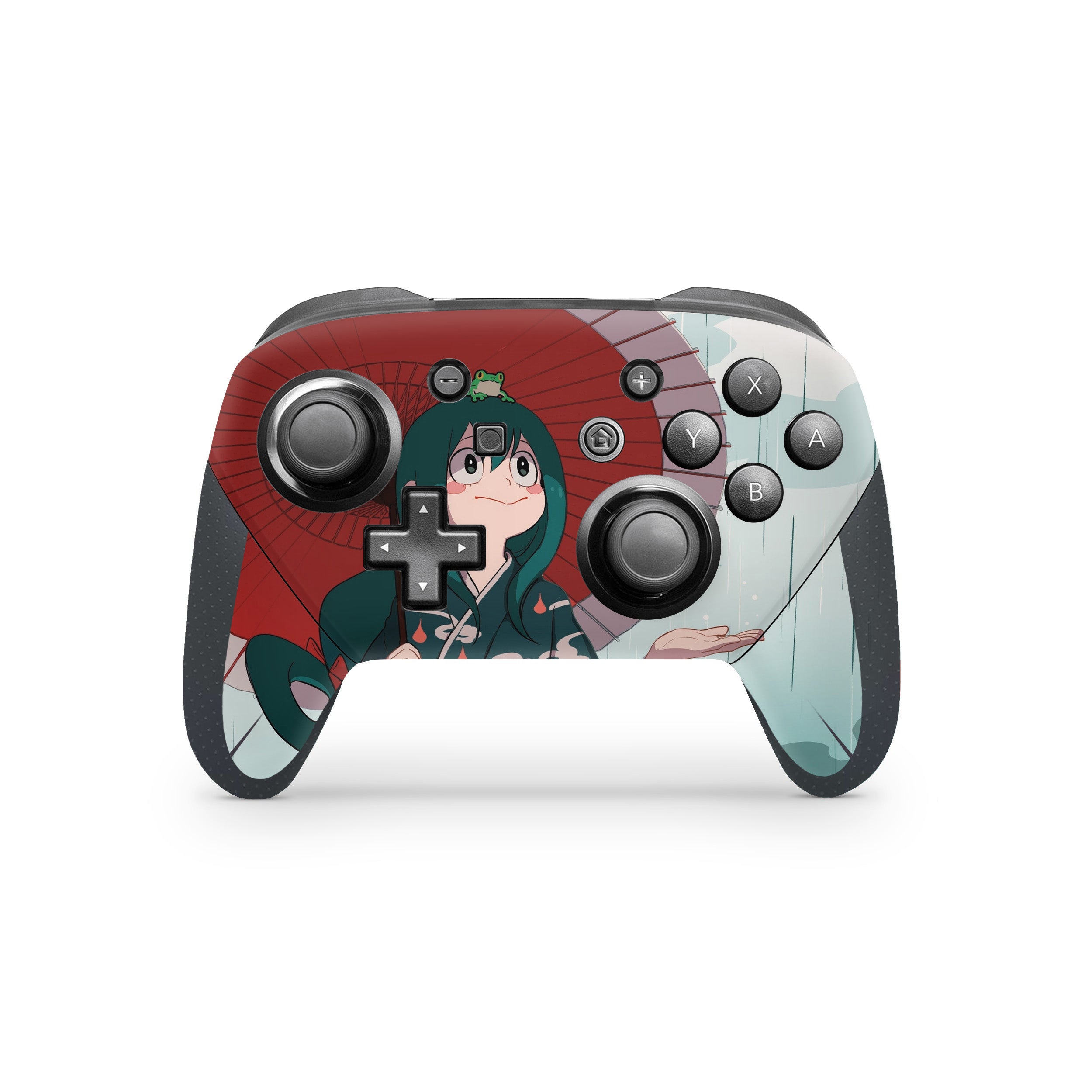 A video game skin featuring a My Hero Academia Tsuyu Asui design for the Switch Pro Controller.