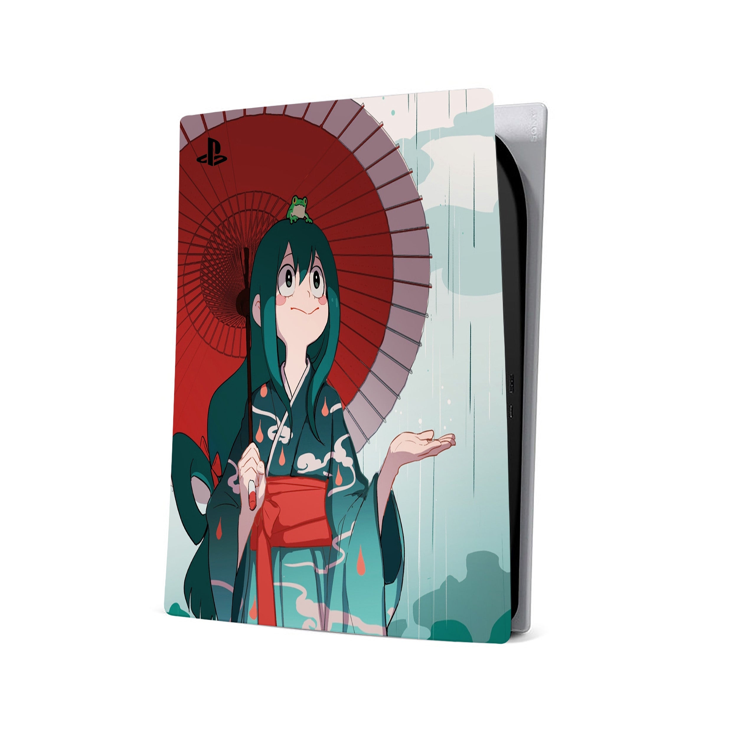 A video game skin featuring a My Hero Academia Tsuyu Asui design for the PS5.