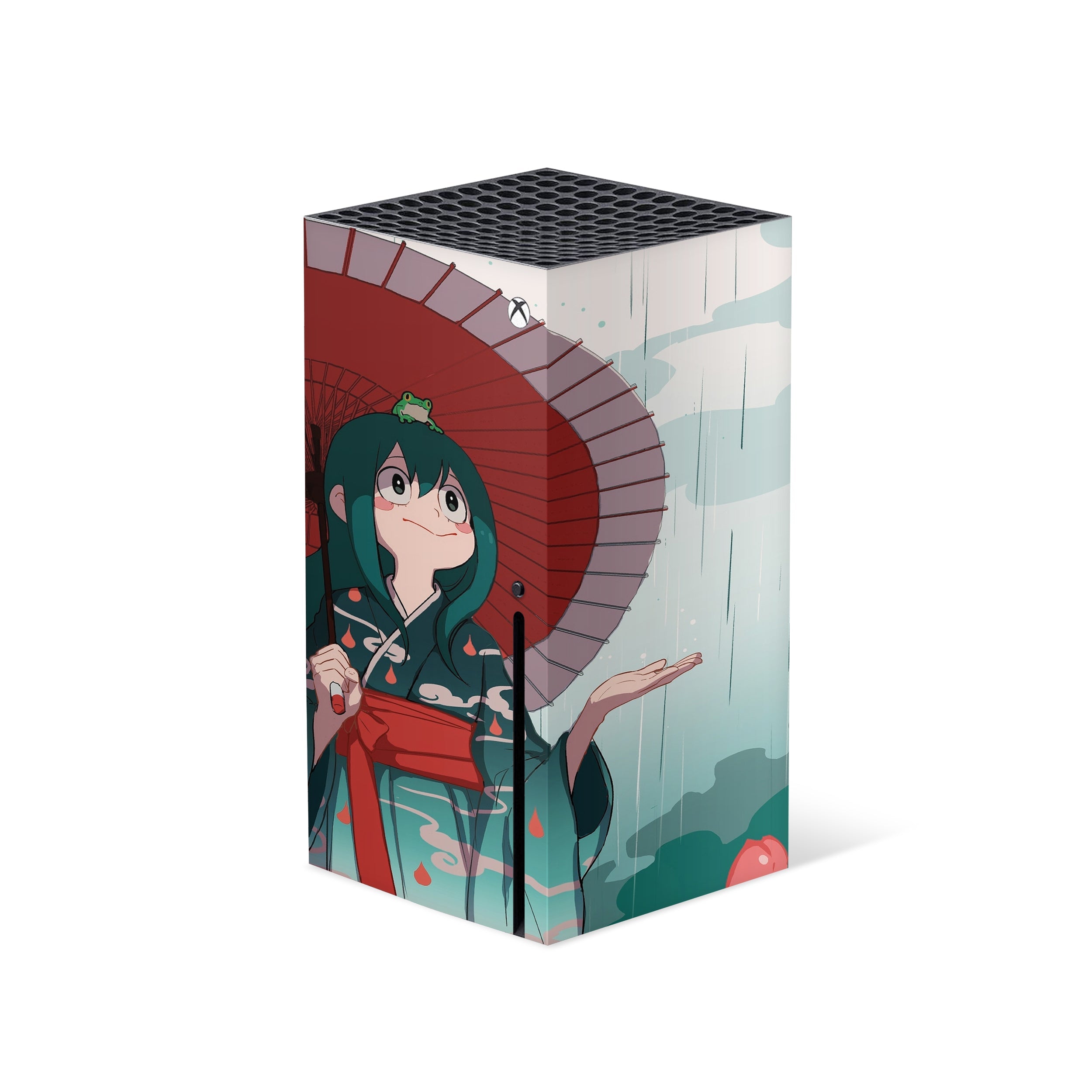 A video game skin featuring a My Hero Academia Tsuyu Asui design for the Xbox Series X.