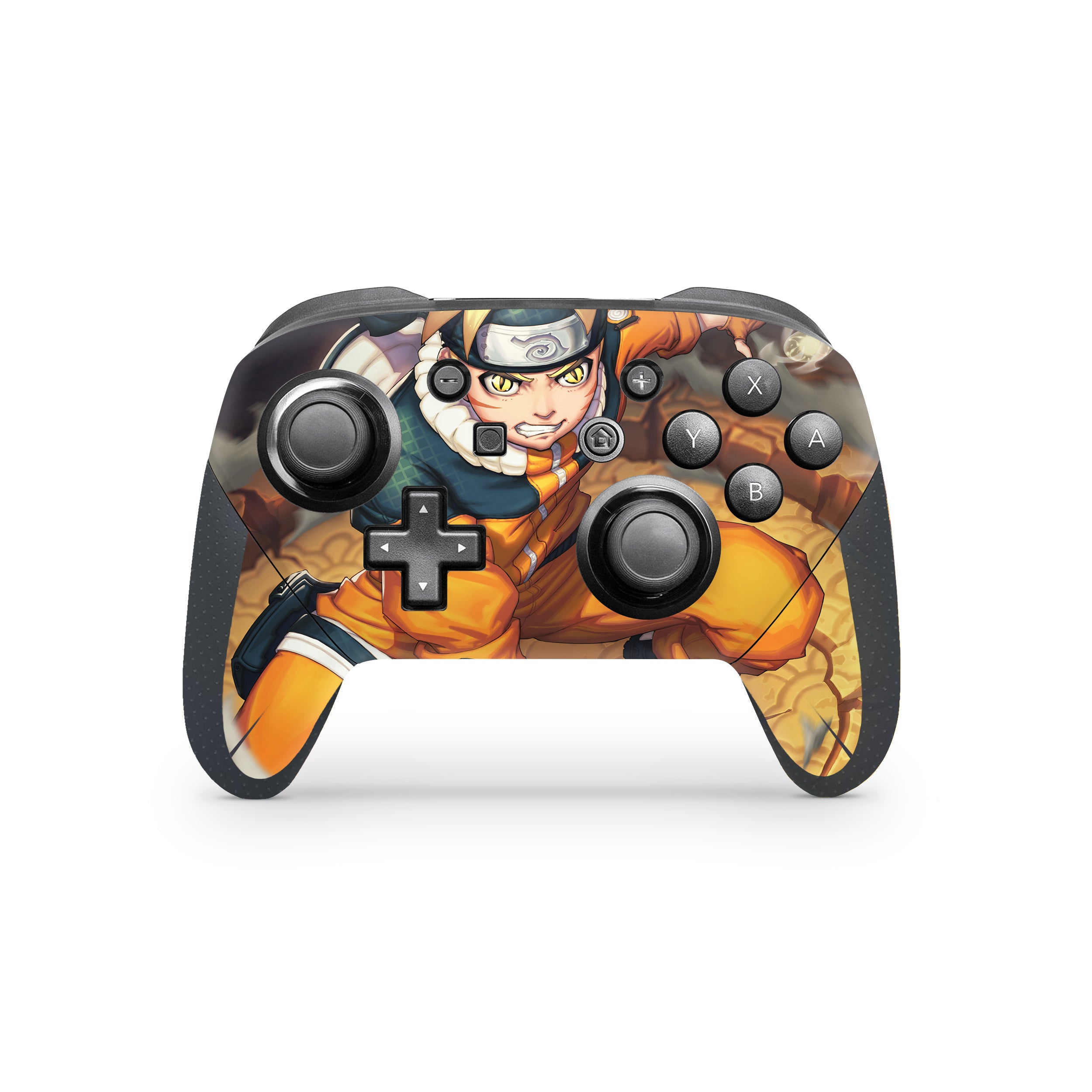 A video game skin featuring a Naruto design for the Switch Pro Controller.