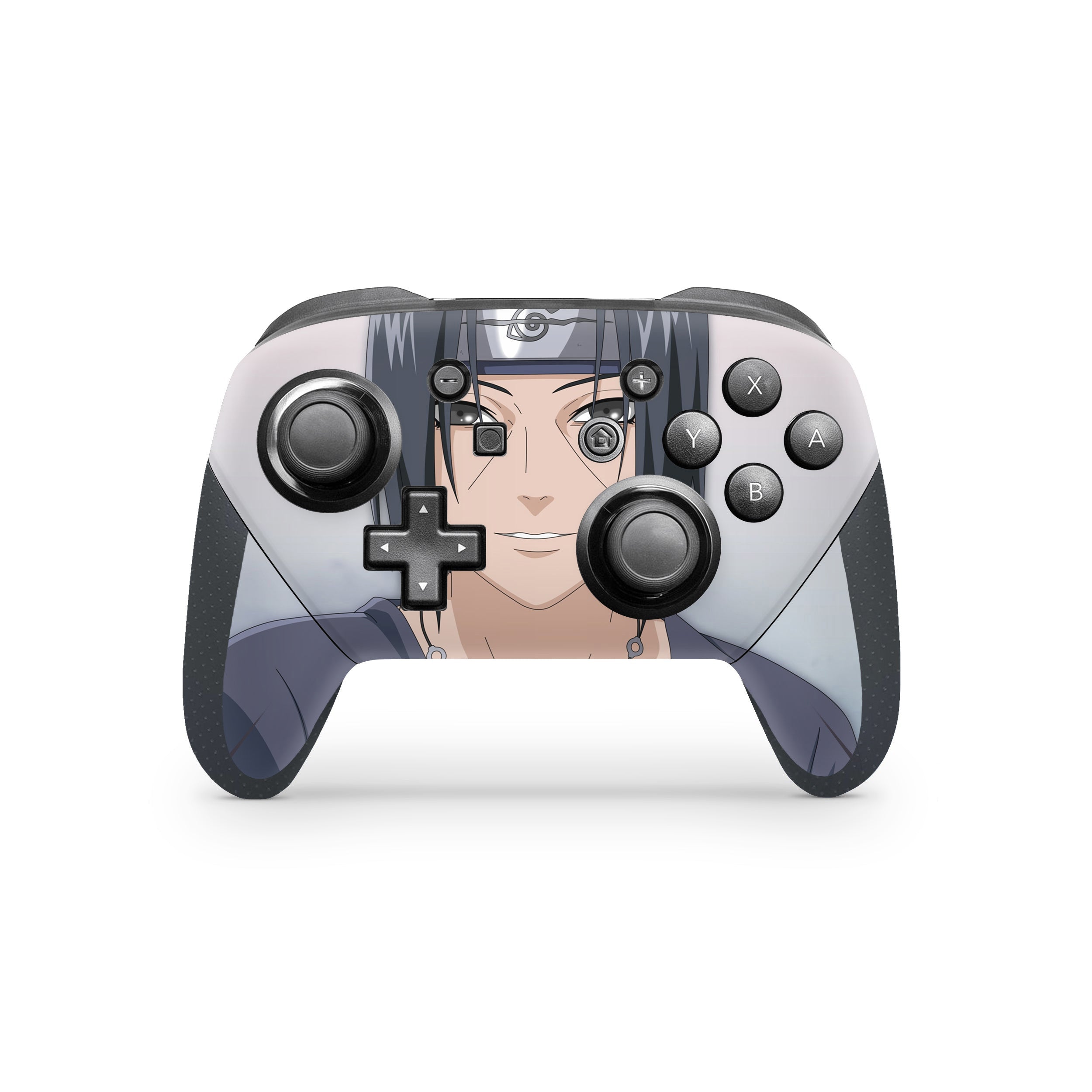 A video game skin featuring a Naruto Itachi design for the Switch Pro Controller.