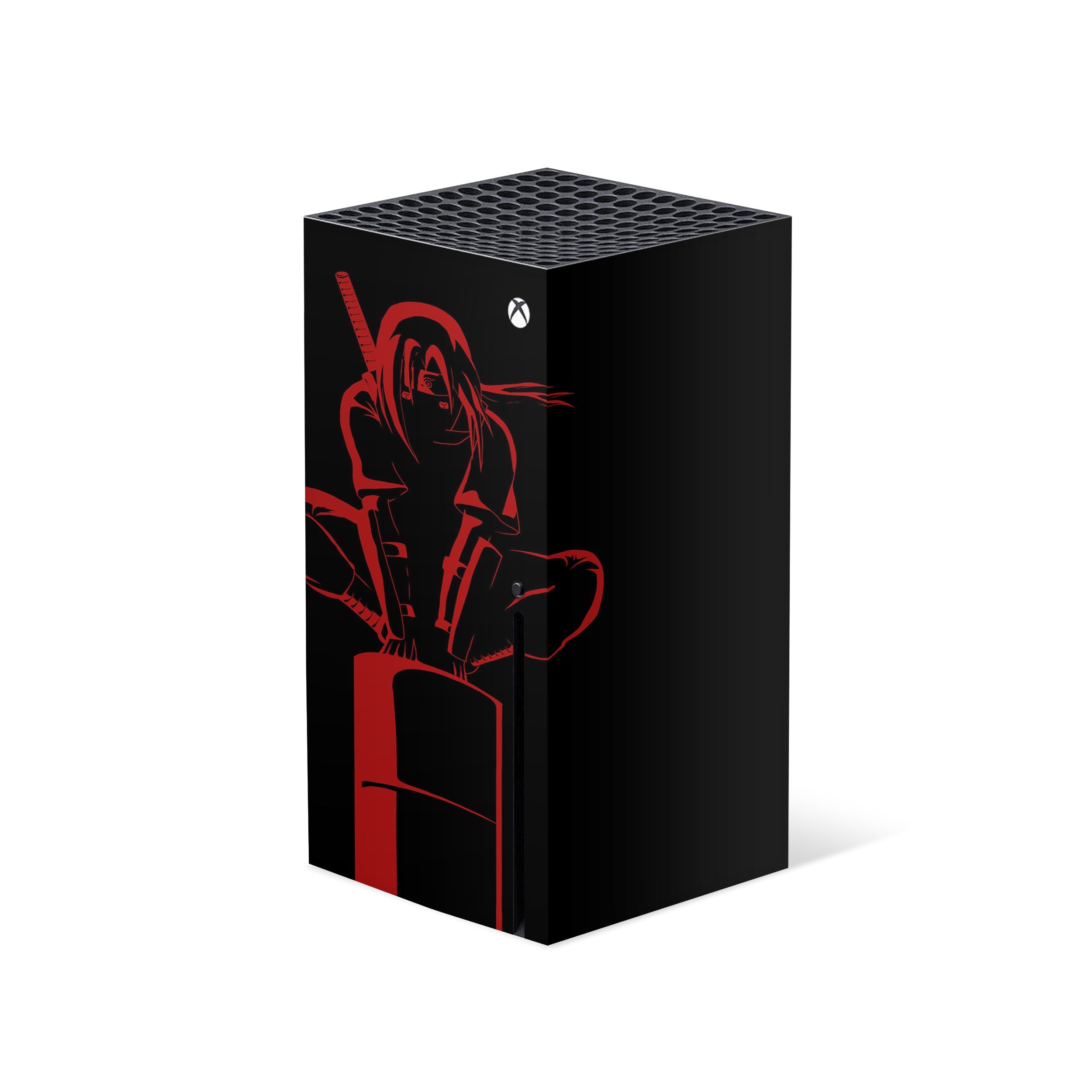 A video game skin featuring a Naruto Itachi design for the Xbox Series X.