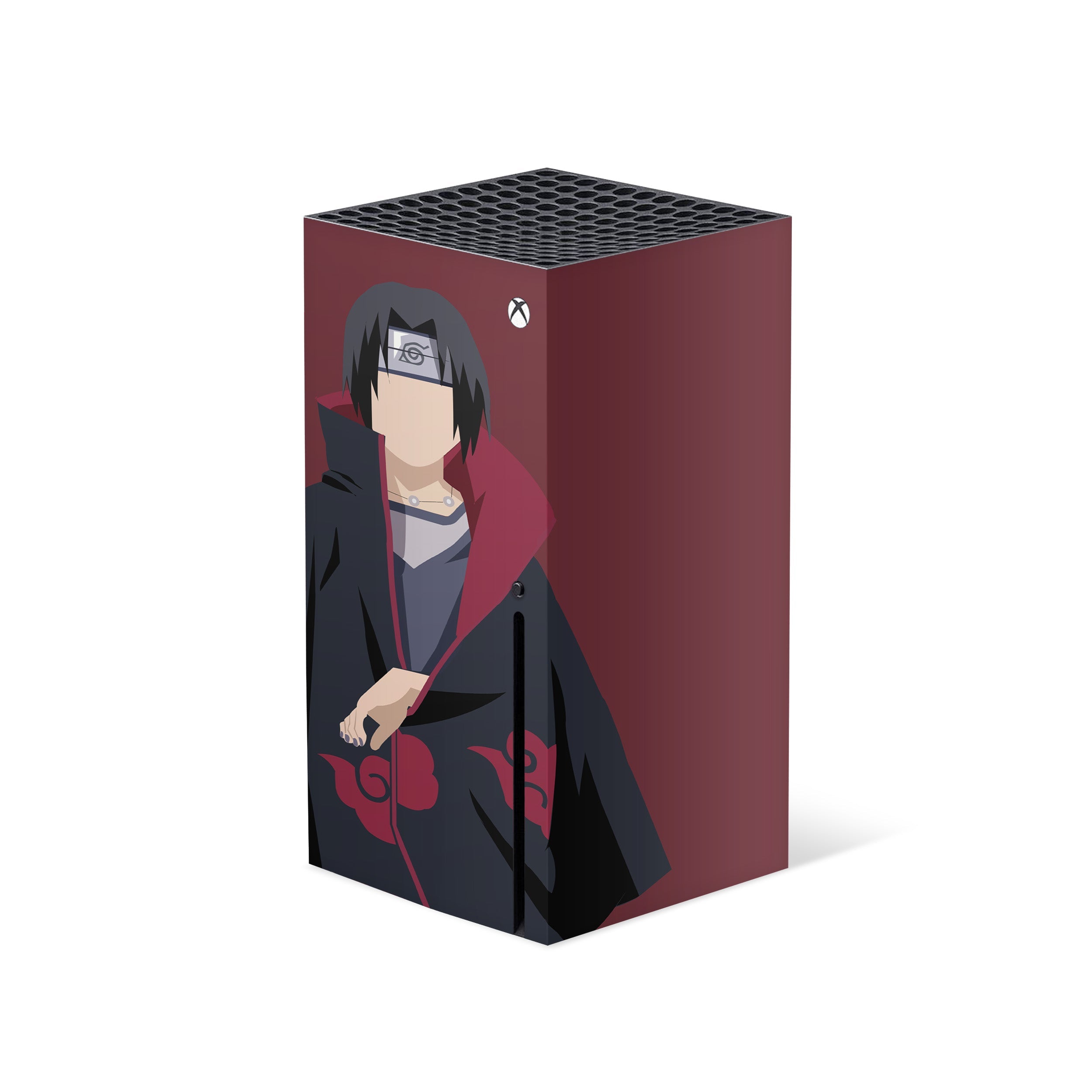 A video game skin featuring a Naruto Itachi design for the Xbox Series X.