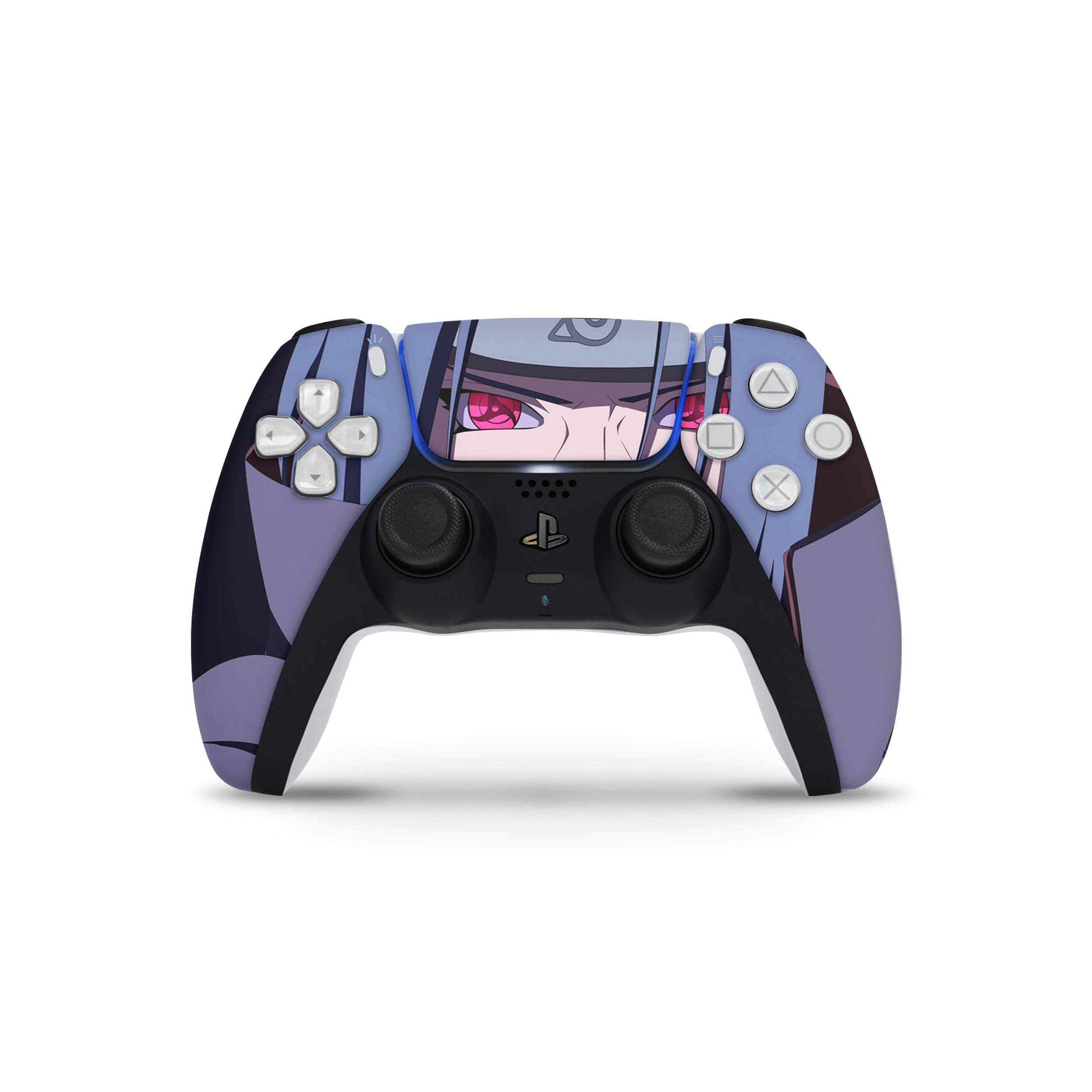 A video game skin featuring a Naruto Itachi design for the PS5 DualSense Controller.