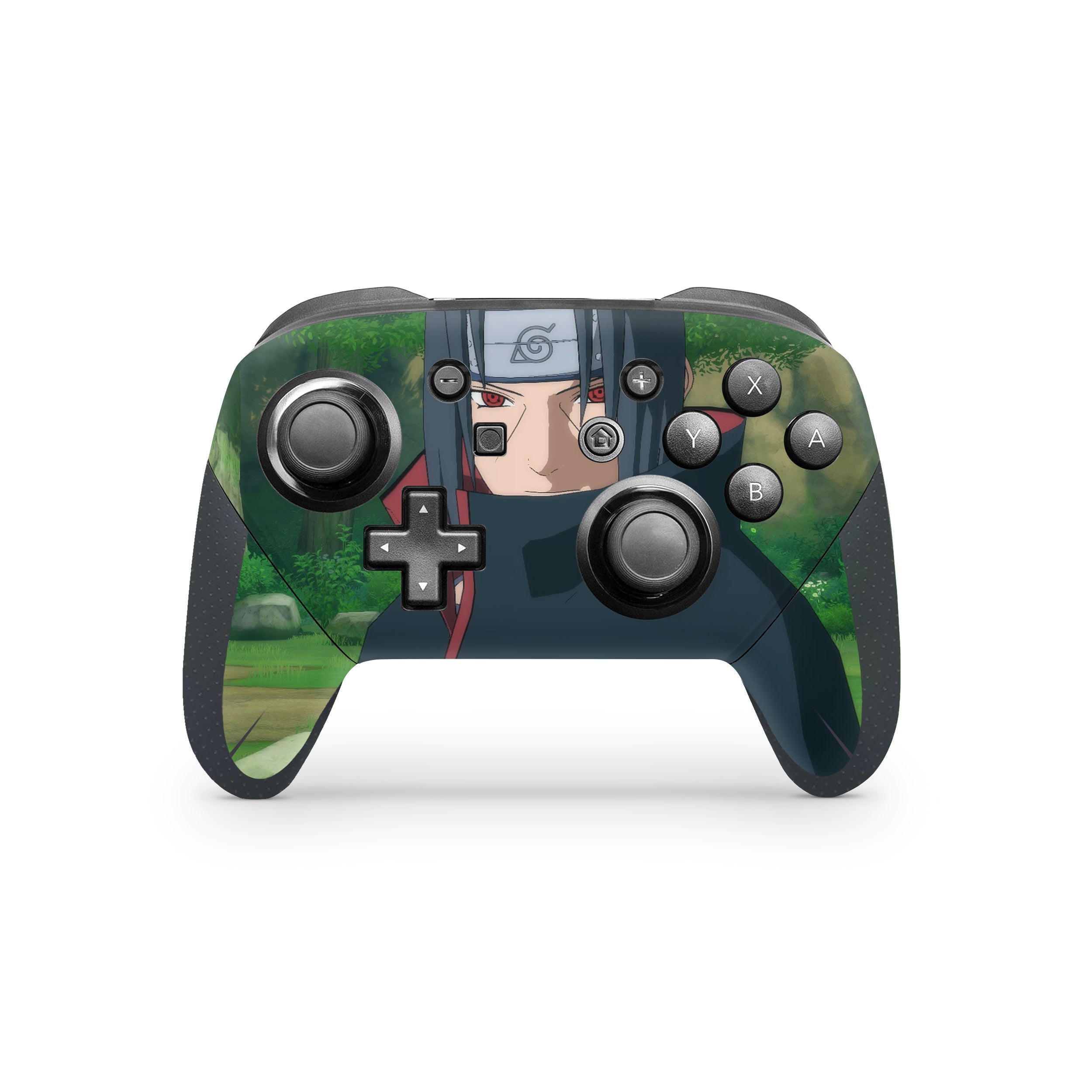 A video game skin featuring a Naruto Itachi design for the Switch Pro Controller.
