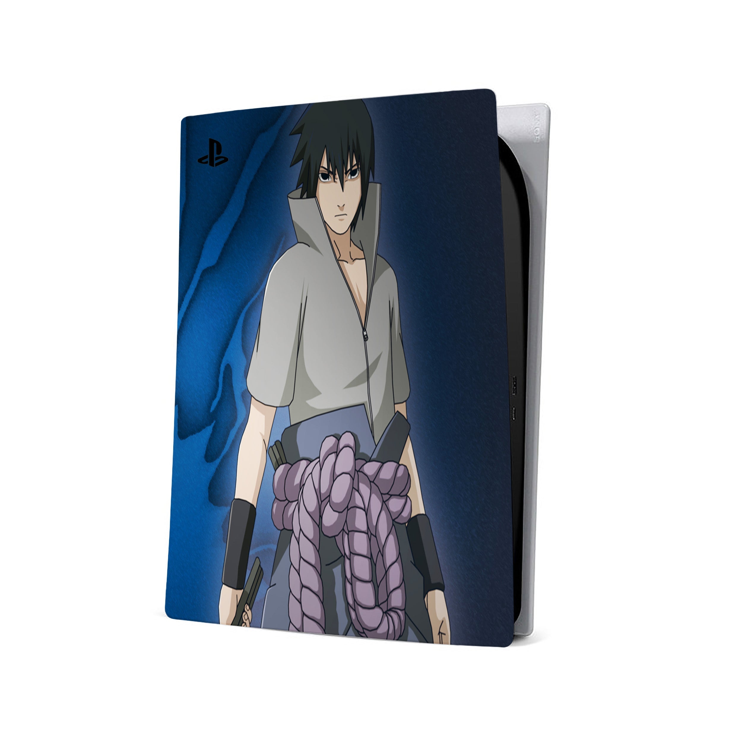 A video game skin featuring a Naruto Sasuke design for the PS5.