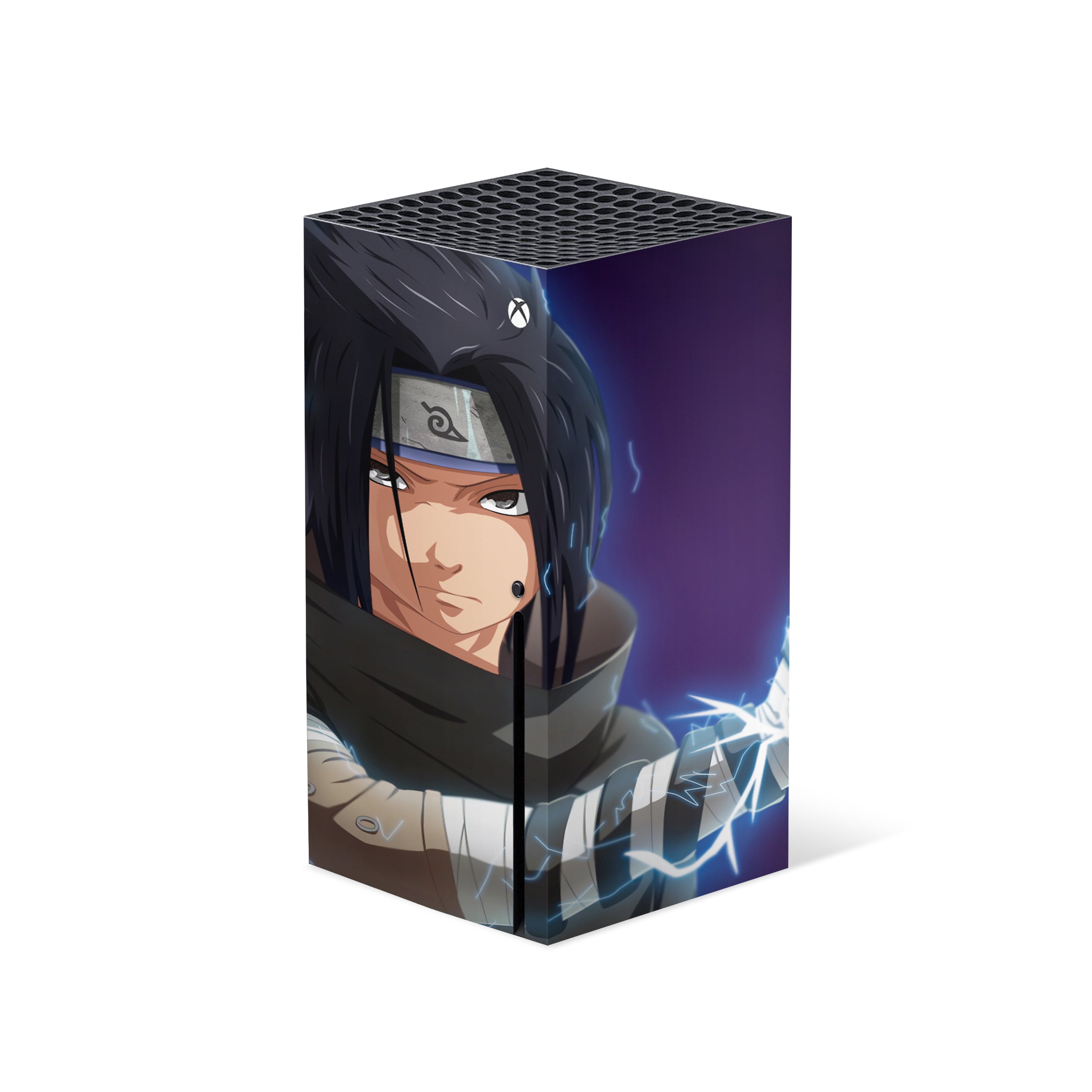 A video game skin featuring a Naruto Sasuke design for the Xbox Series X.