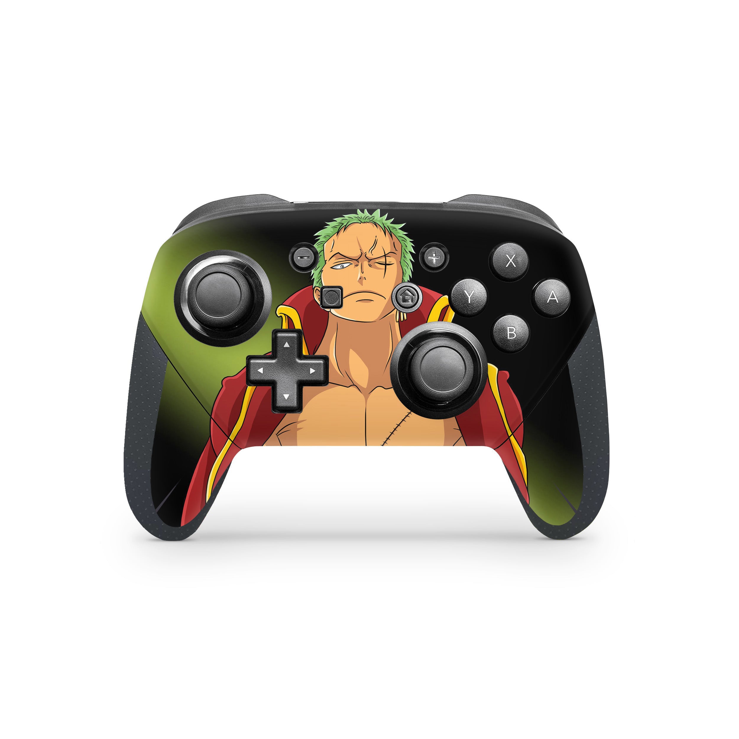 A video game skin featuring a One Piece Monkey D Luffy design for the Switch Pro Controller.