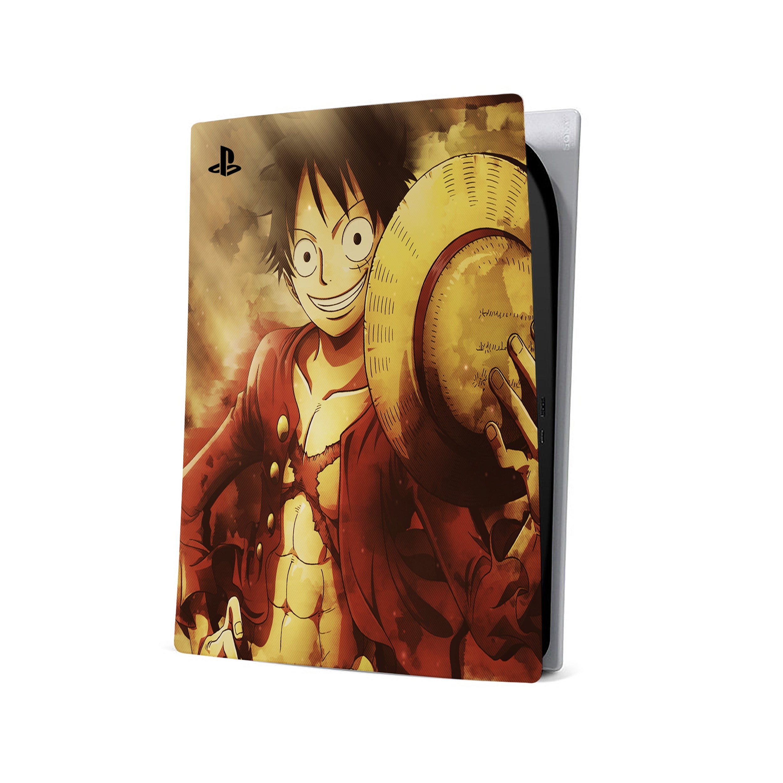 A video game skin featuring a One Piece Monkey D Luffy design for the PS5.