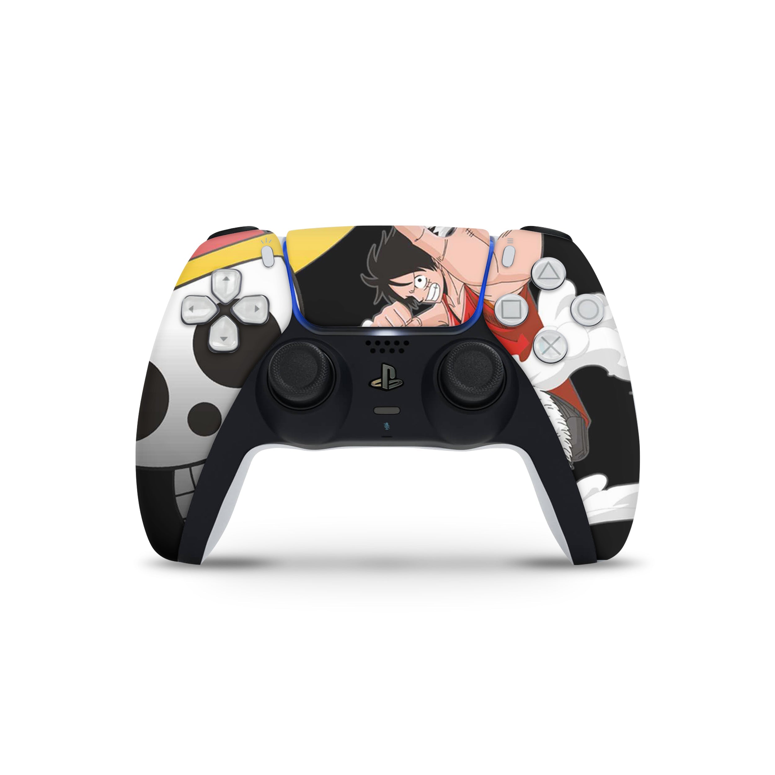 A video game skin featuring a One Piece Monkey D Luffy design for the PS5 DualSense Controller.