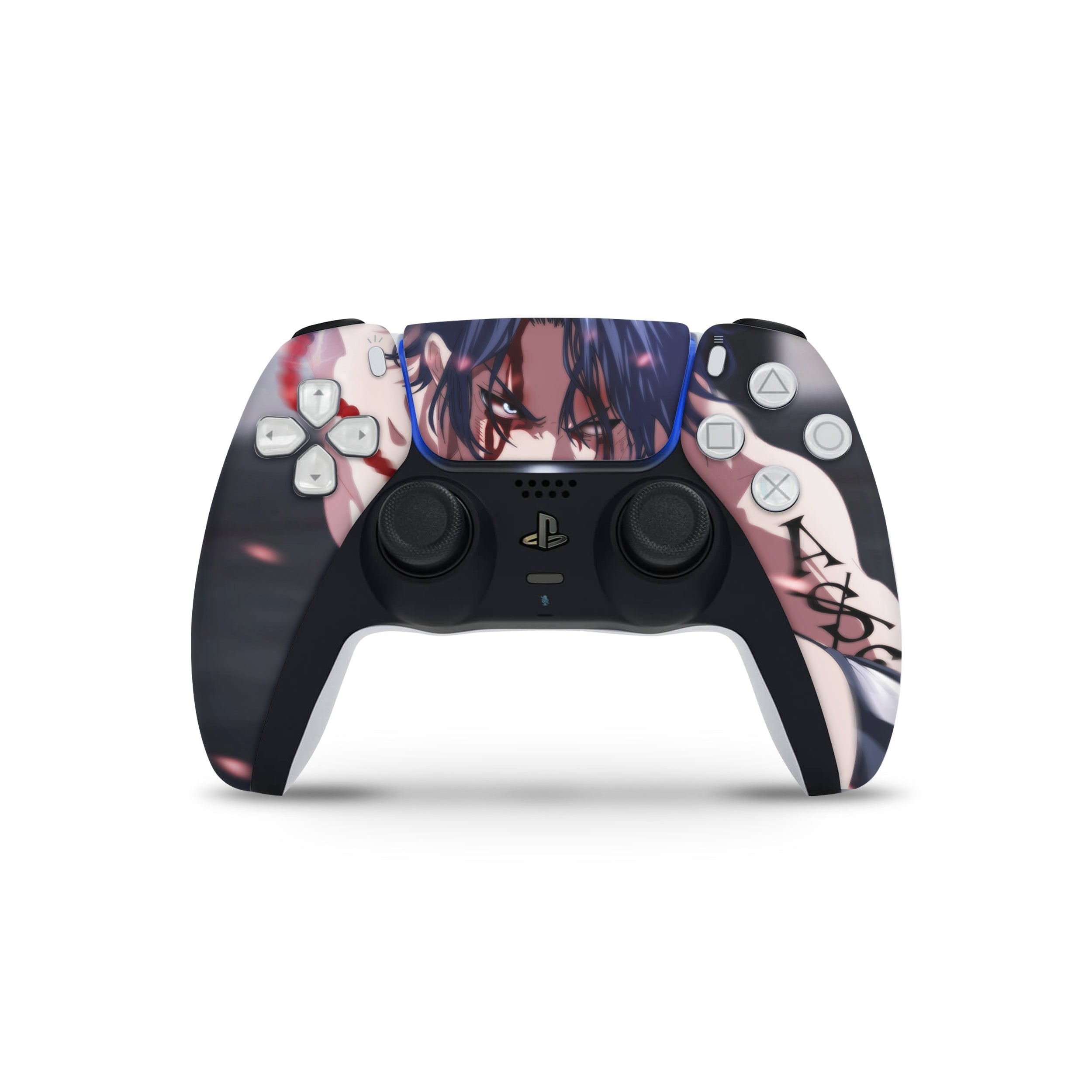 A video game skin featuring a One Piece Portgas D Ace design for the PS5 DualSense Controller.