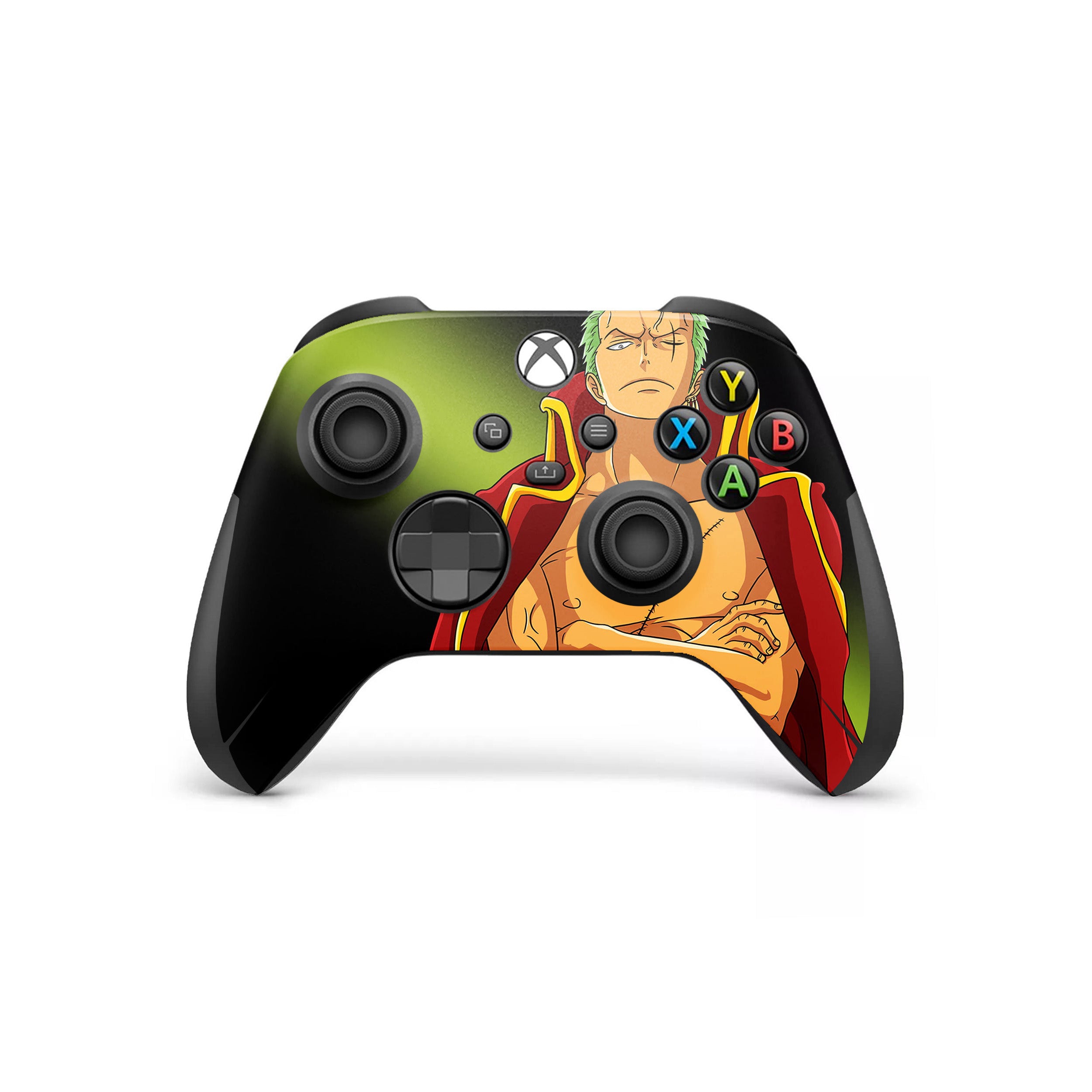 A video game skin featuring a One Piece Zoro Roronoa design for the Xbox Wireless Controller.