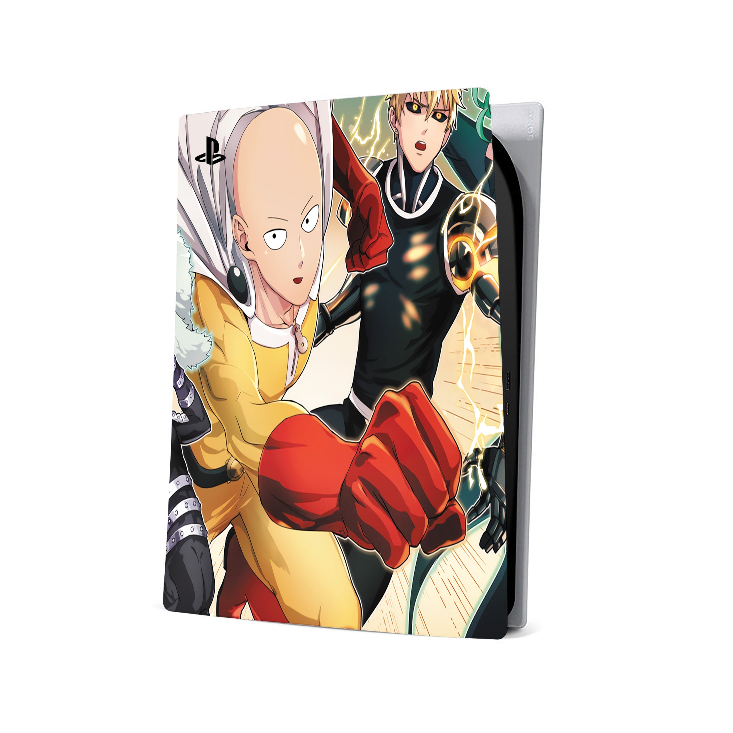 A video game skin featuring a One Punch Man design for the PS5.