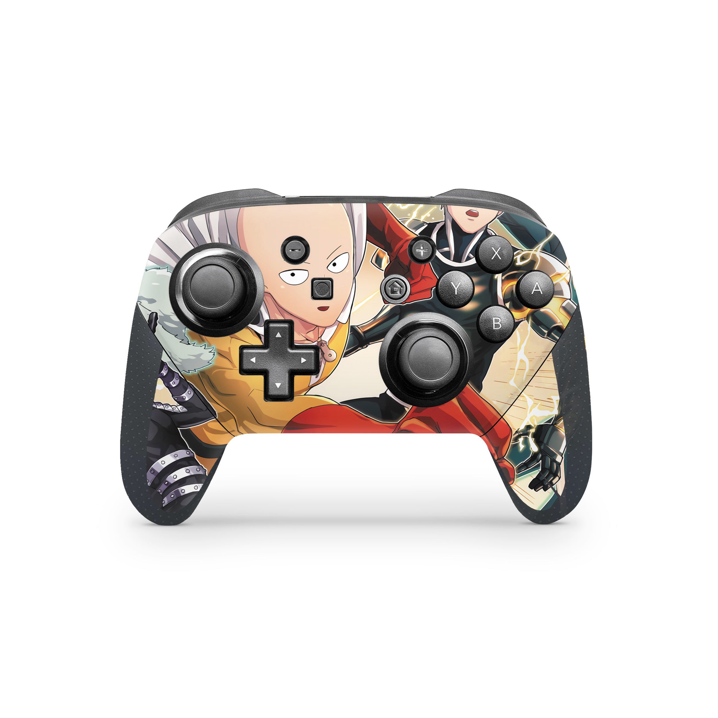 A video game skin featuring a One Punch Man design for the Switch Pro Controller.