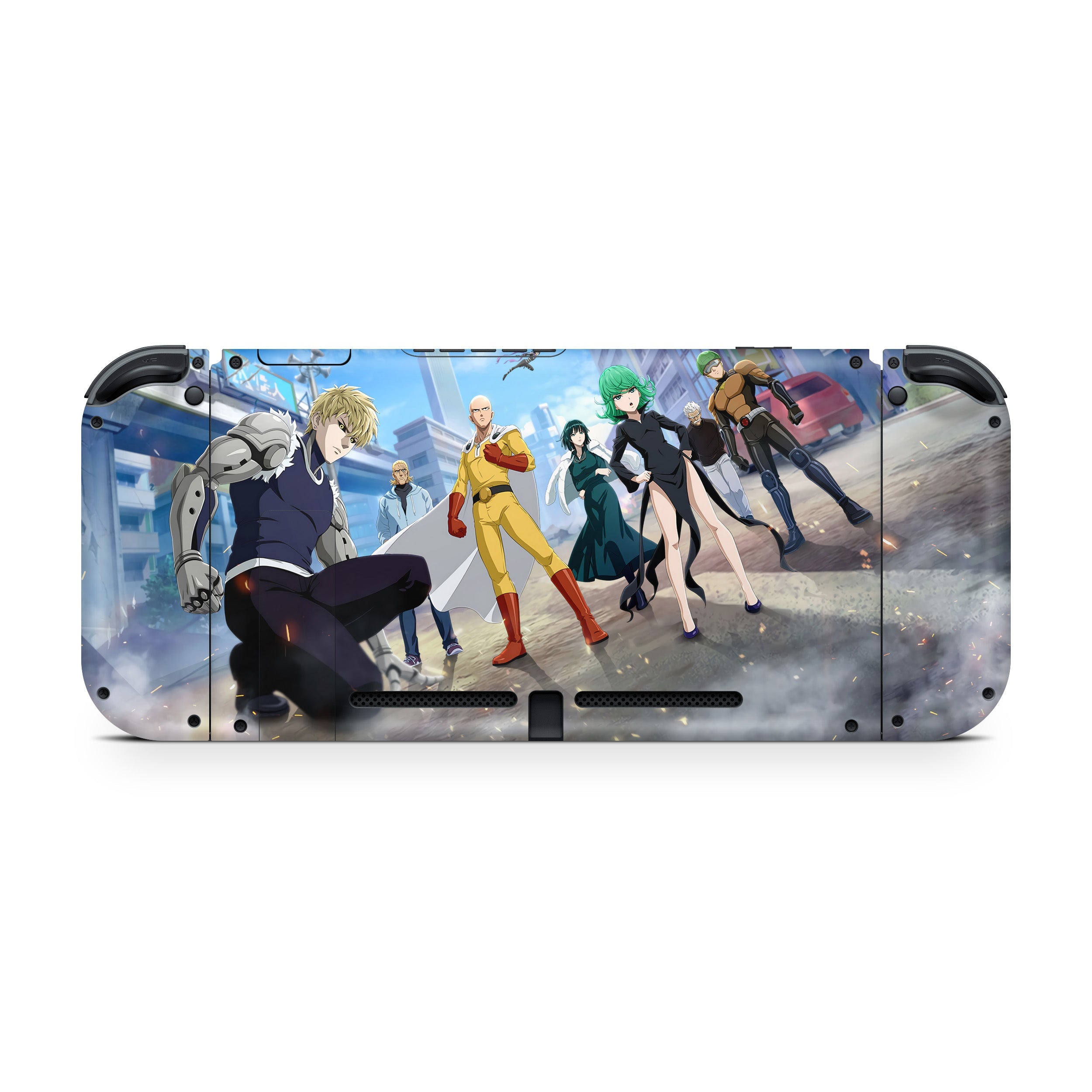 A video game skin featuring a One Punch Man design for the Nintendo Switch.