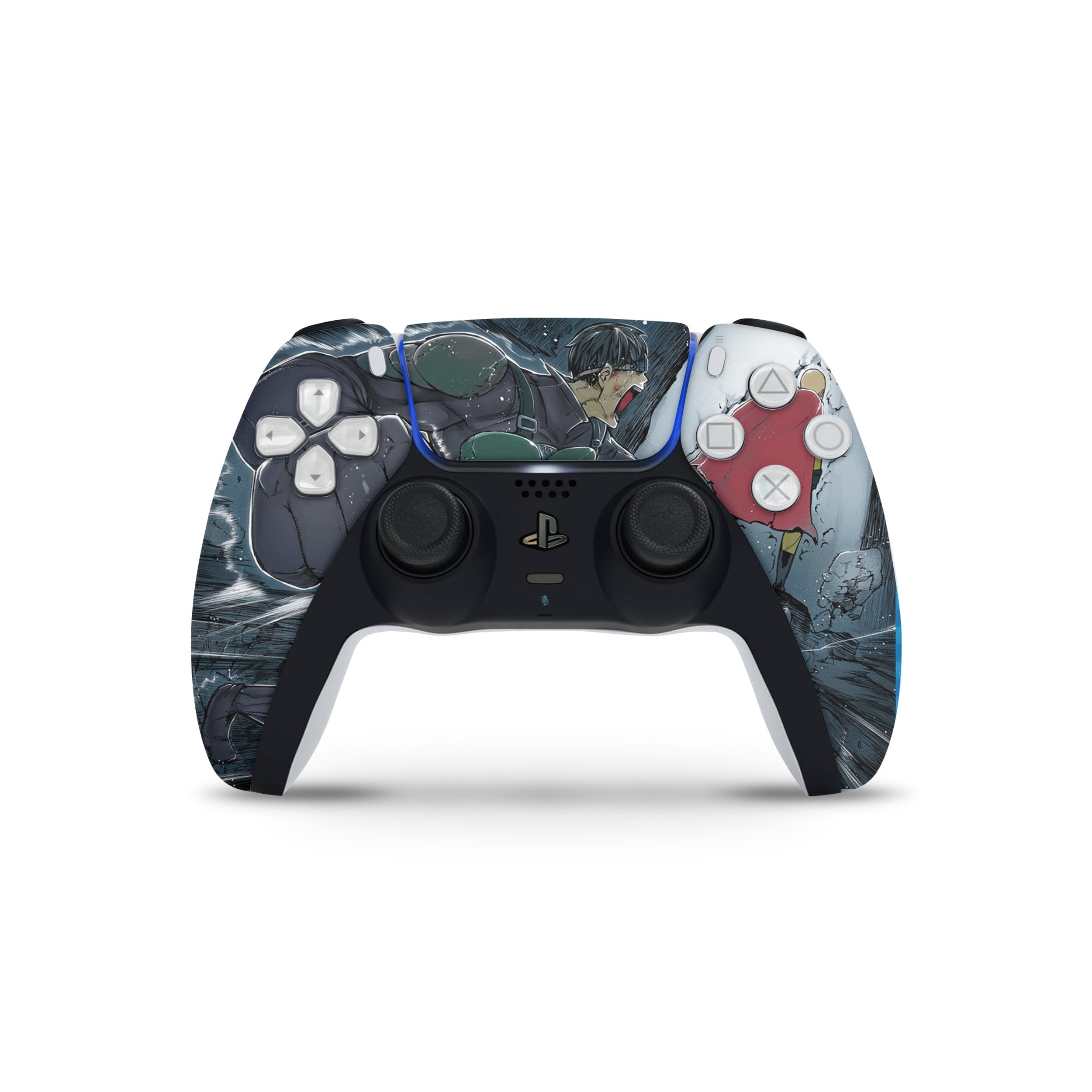 A video game skin featuring a One Punch Man design for the PS5 DualSense Controller.