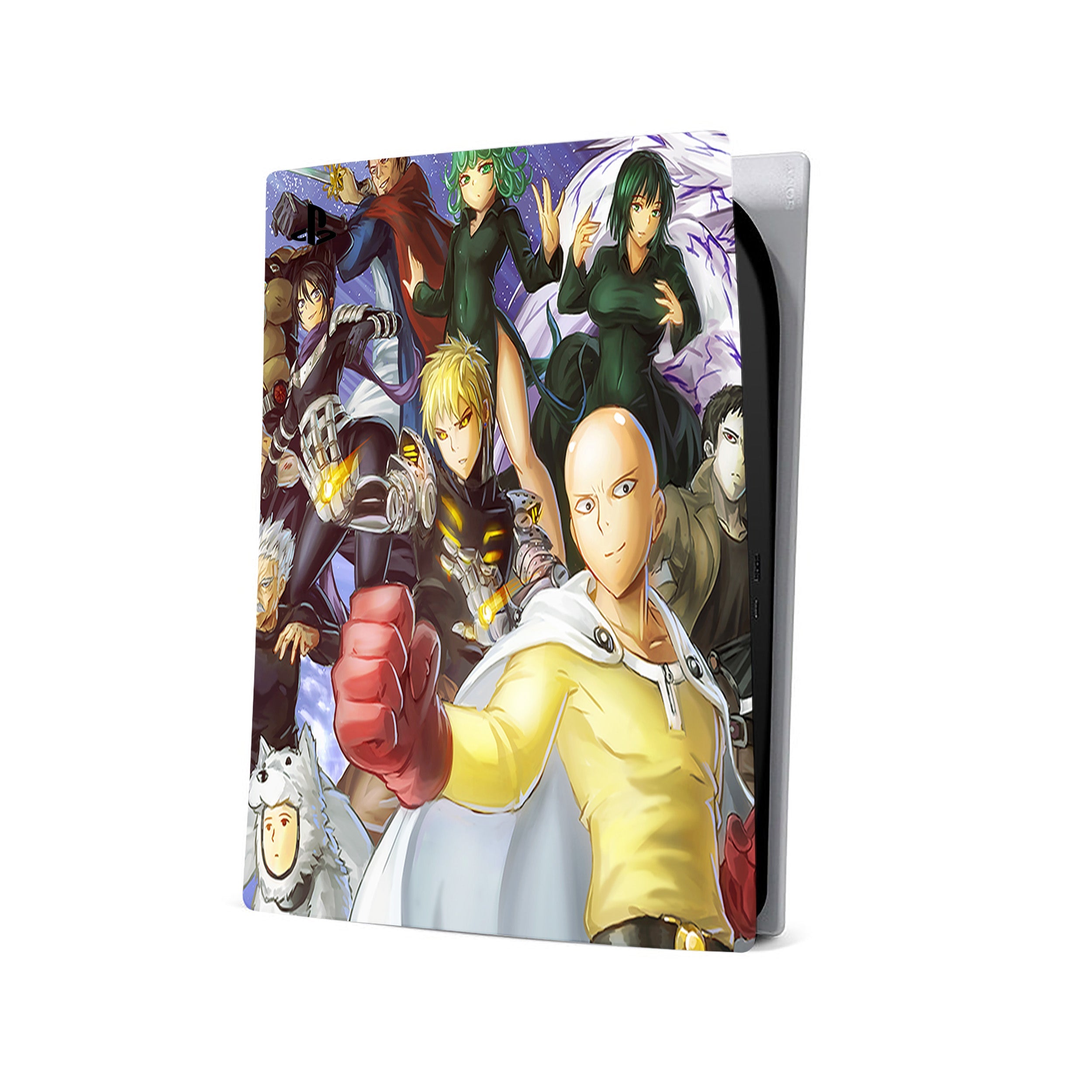 A video game skin featuring a One Punch Man design for the PS5.