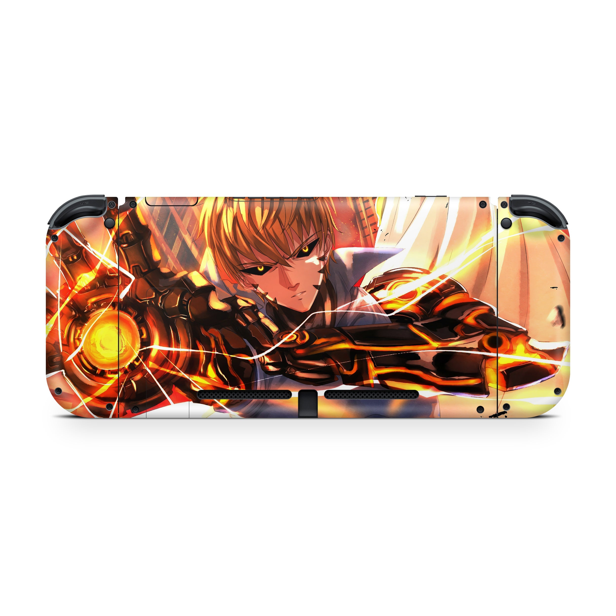 A video game skin featuring a One Punch Man Genos design for the Nintendo Switch.