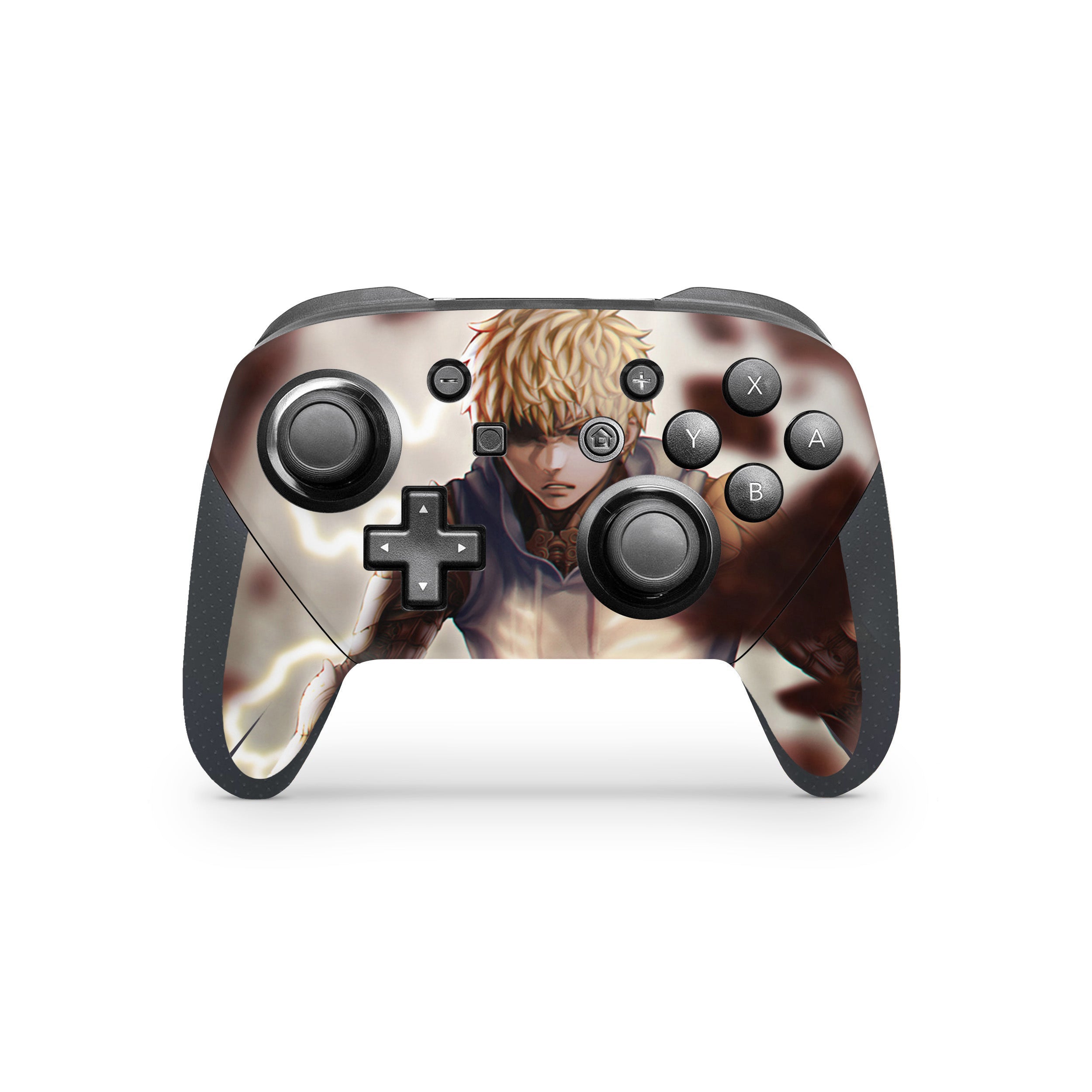 A video game skin featuring a One Punch Man Genos design for the Switch Pro Controller.