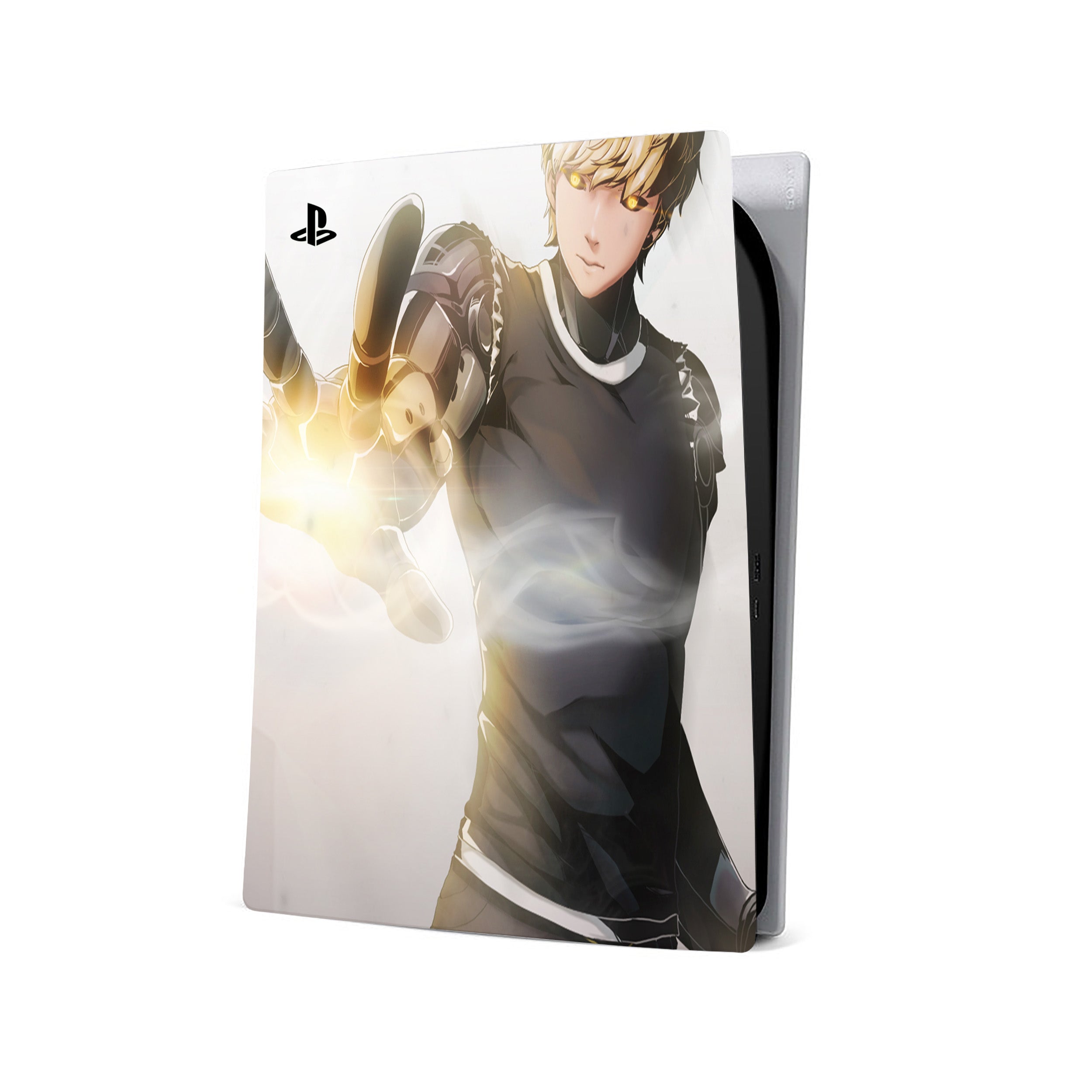 A video game skin featuring a One Punch Man Genos design for the PS5.