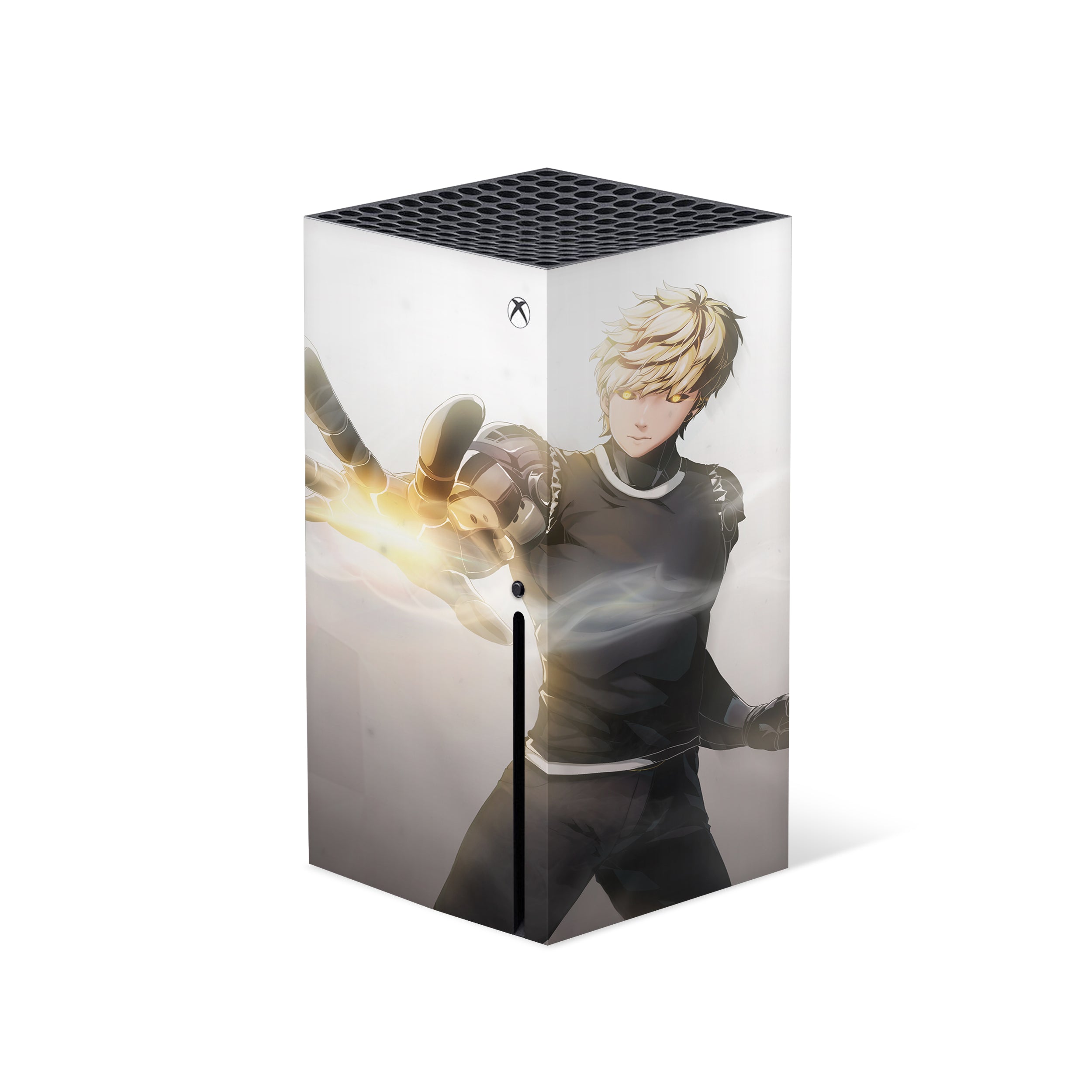 A video game skin featuring a One Punch Man Genos design for the Xbox Series X.