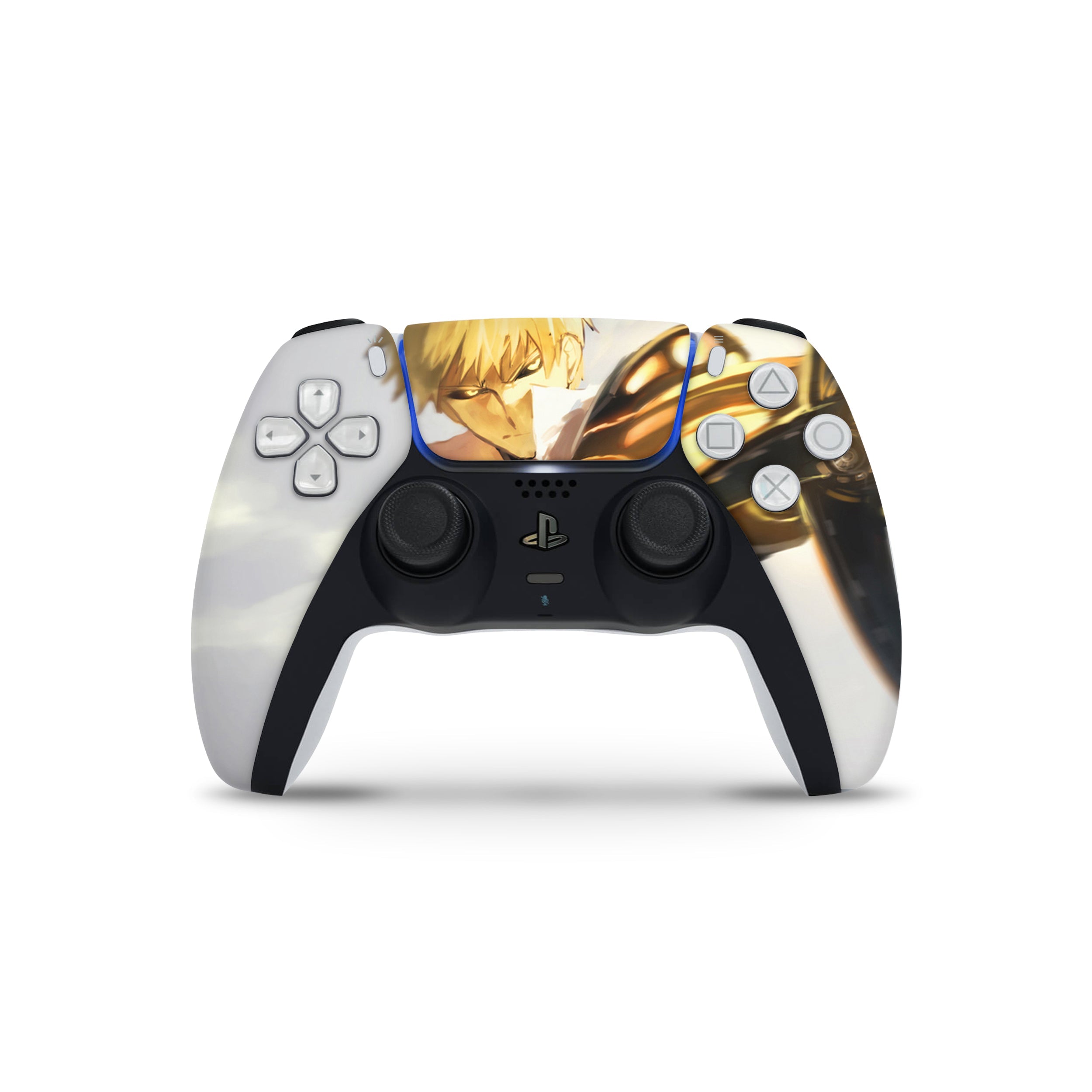 A video game skin featuring a One Punch Man Genos design for the PS5 DualSense Controller.