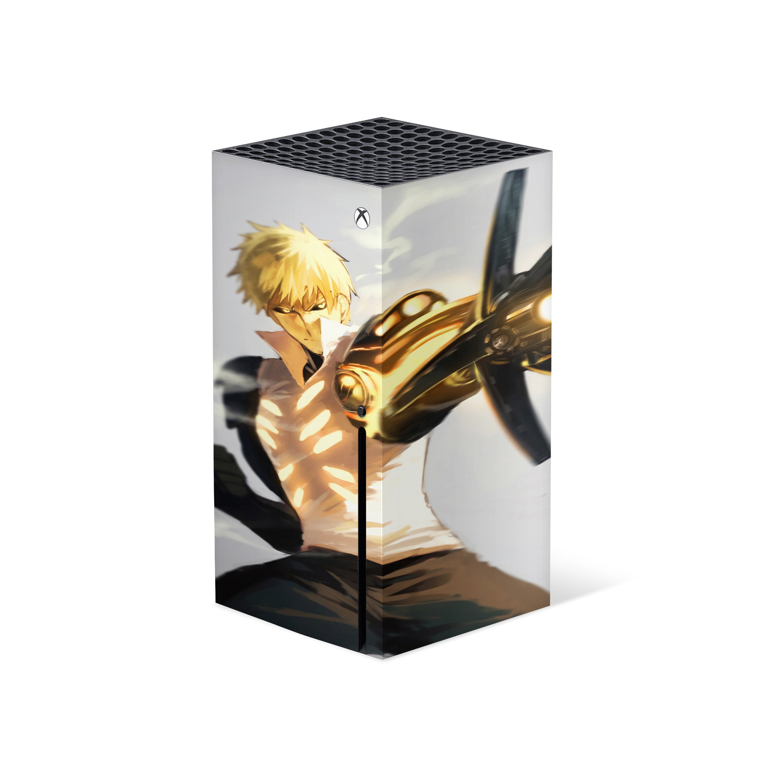 A video game skin featuring a One Punch Man Genos design for the Xbox Series X.