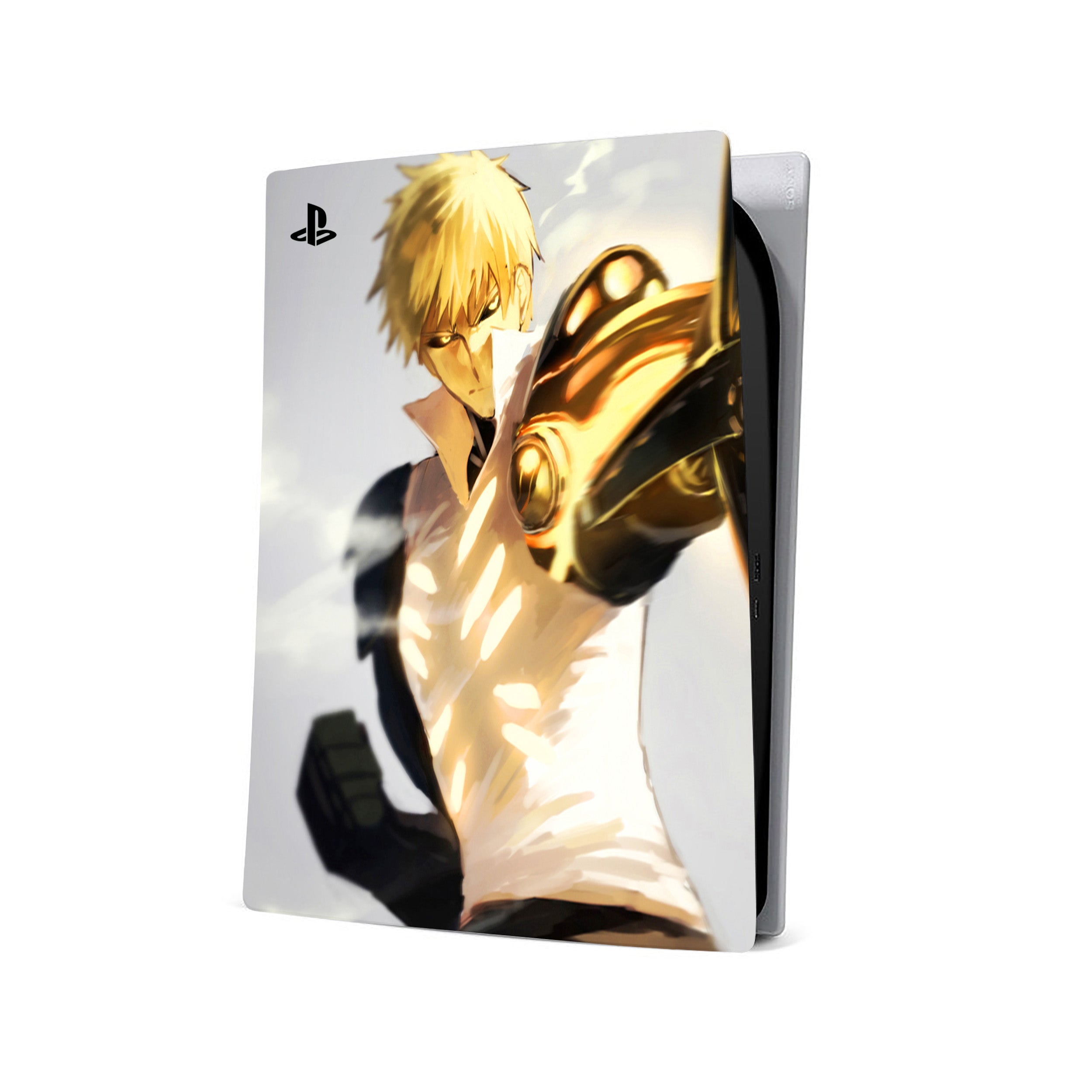 A video game skin featuring a One Punch Man Genos design for the PS5.