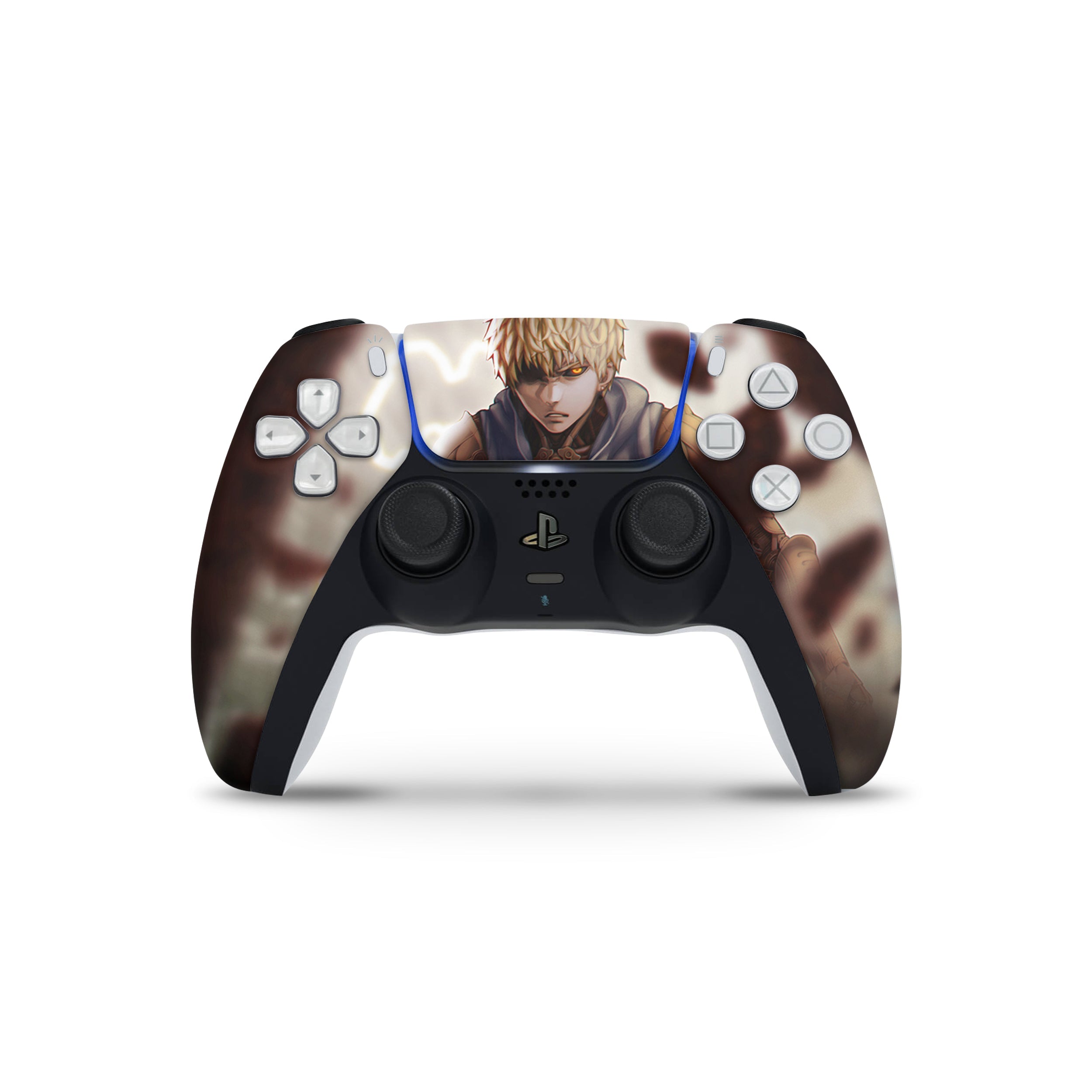 A video game skin featuring a One Punch Man Genos design for the PS5 DualSense Controller.