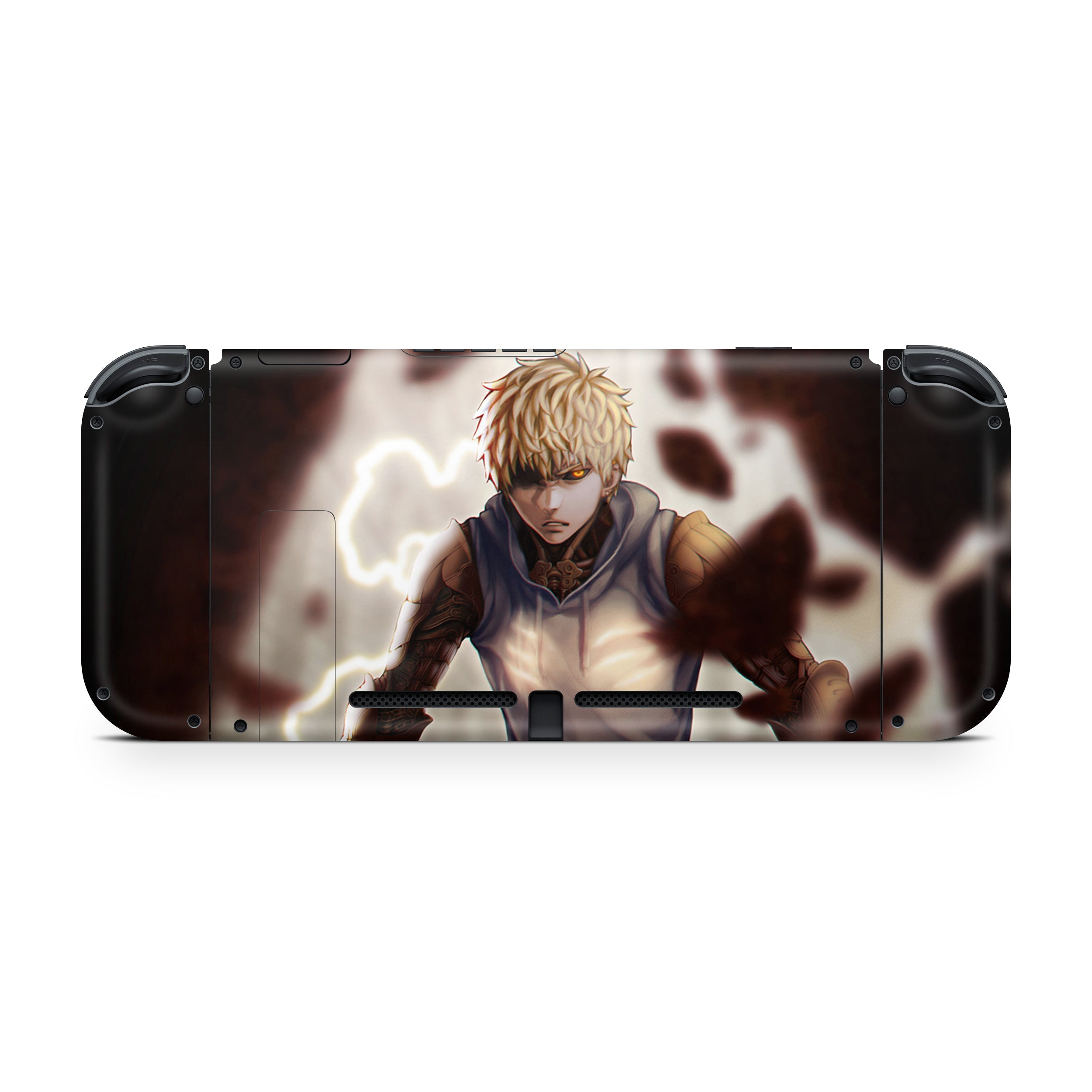 A video game skin featuring a One Punch Man Genos design for the Nintendo Switch.