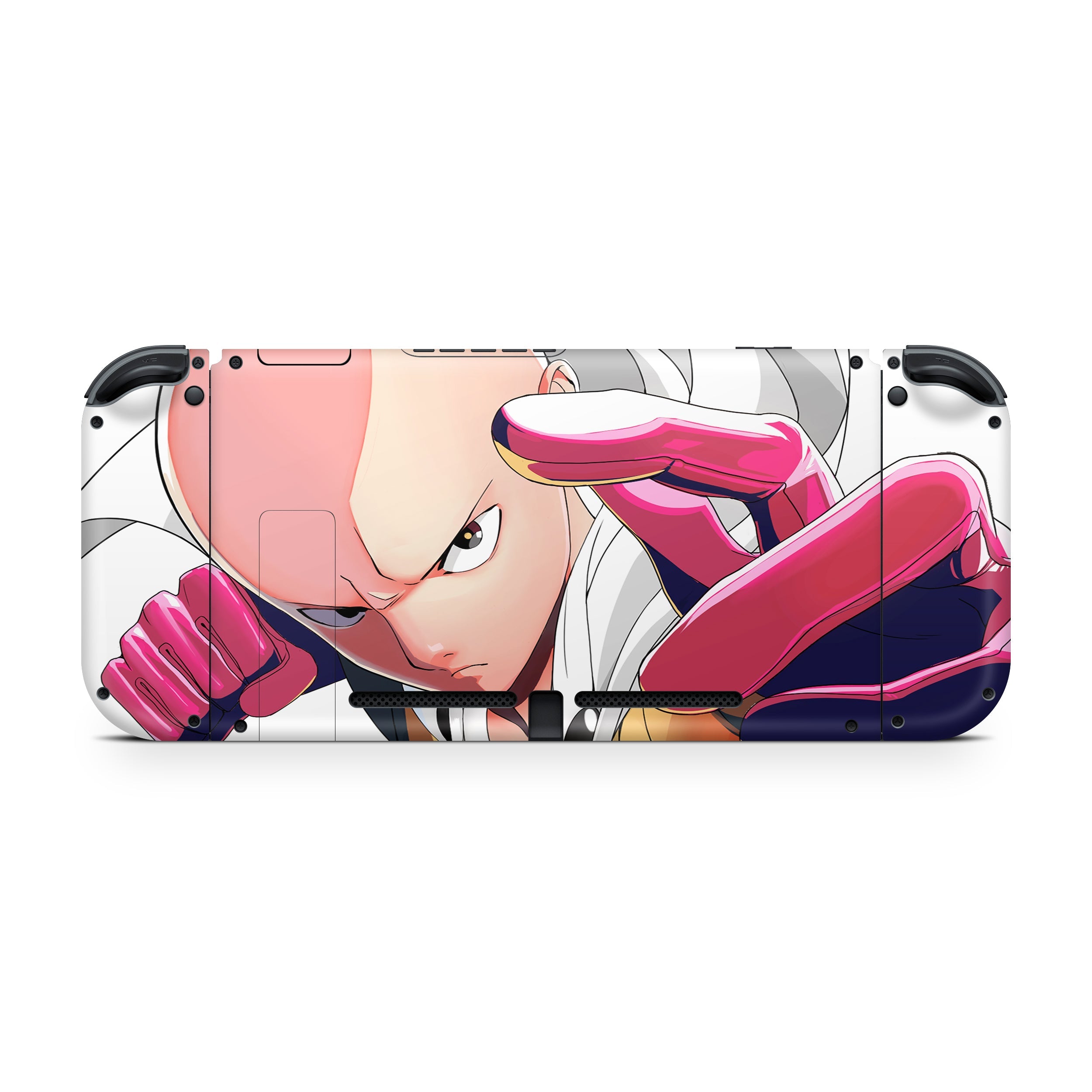 A video game skin featuring a One Punch Man Saitama design for the Nintendo Switch.