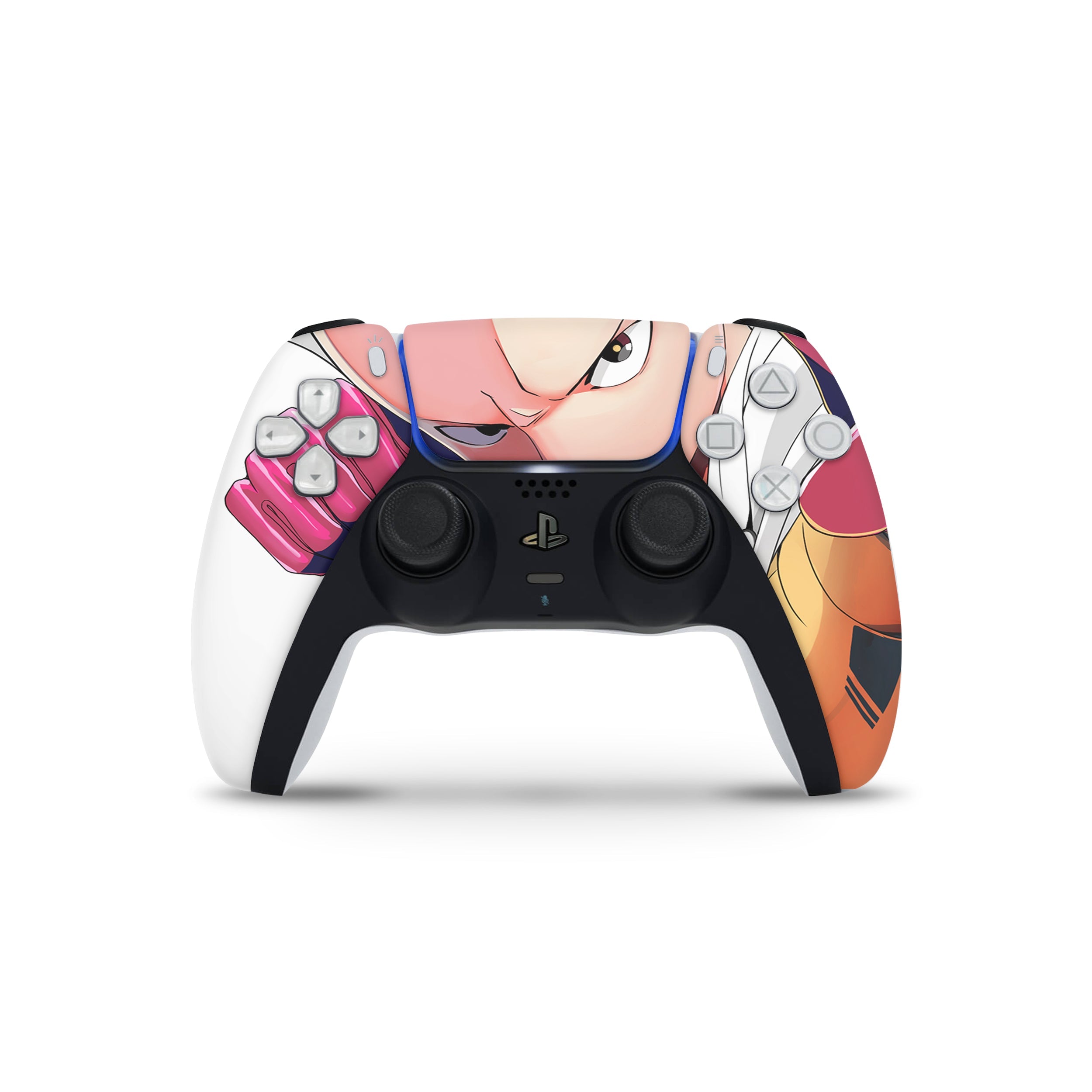 A video game skin featuring a One Punch Man Saitama design for the PS5 DualSense Controller.