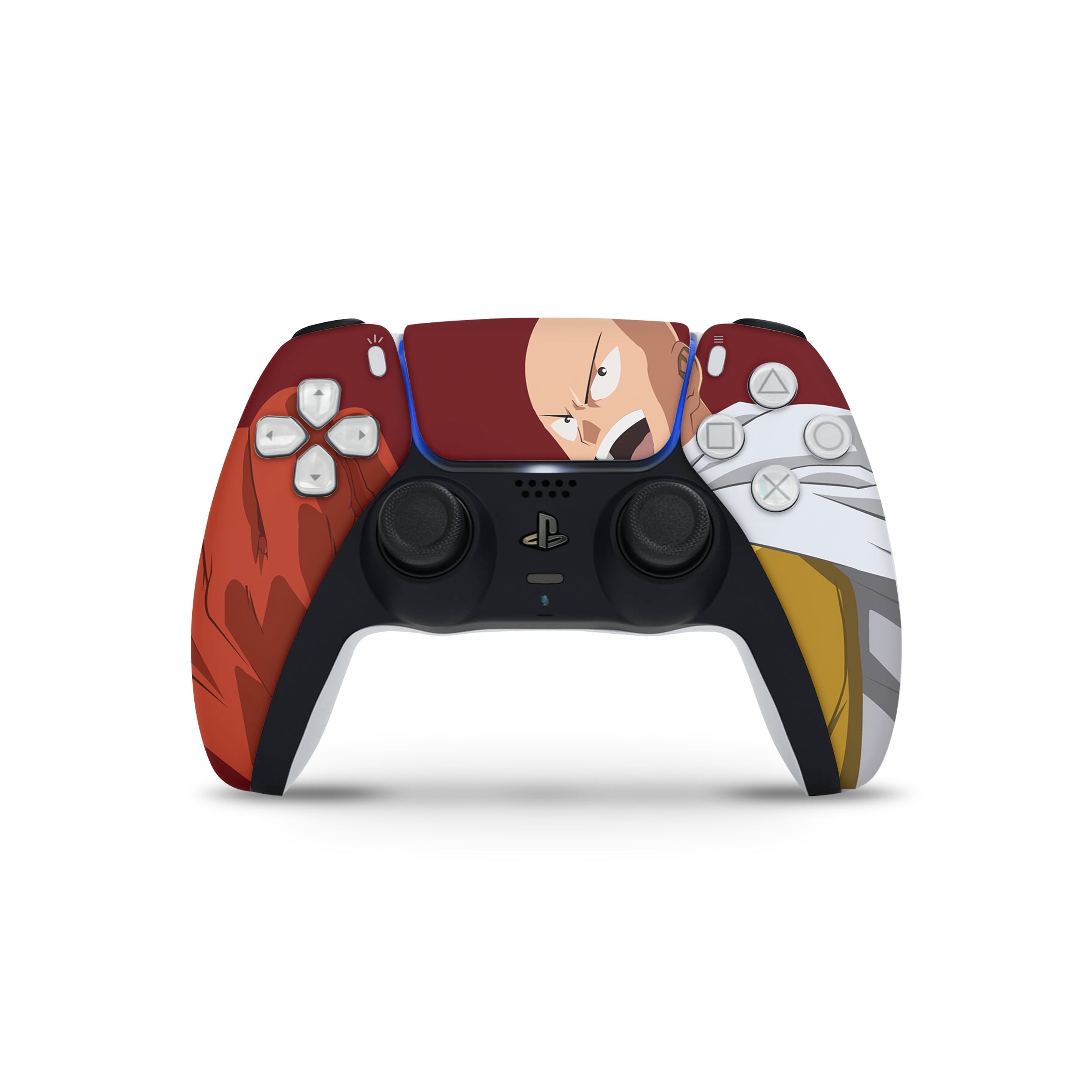A video game skin featuring a One Punch Man Saitama design for the PS5 DualSense Controller.