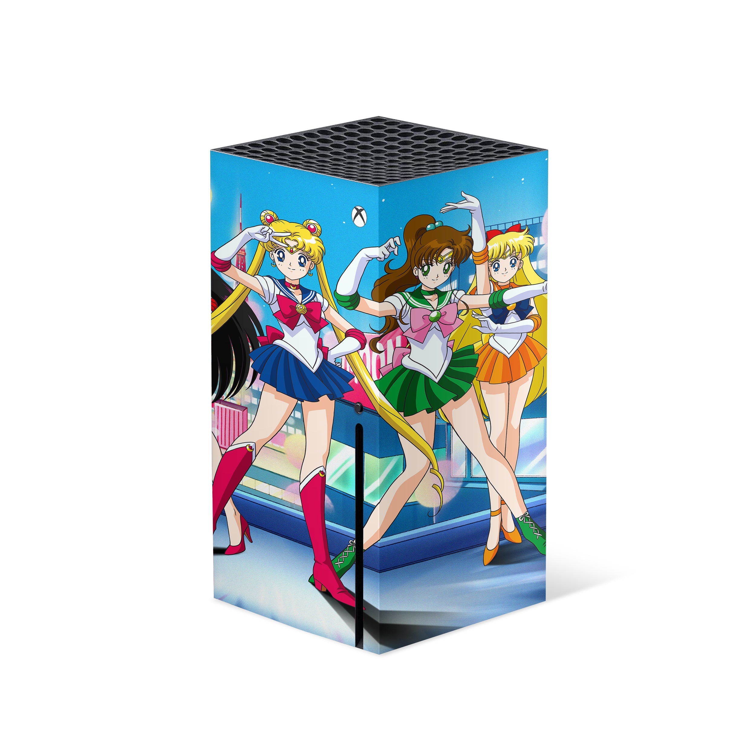 A video game skin featuring a Sailor Moon design for the Xbox Series X.