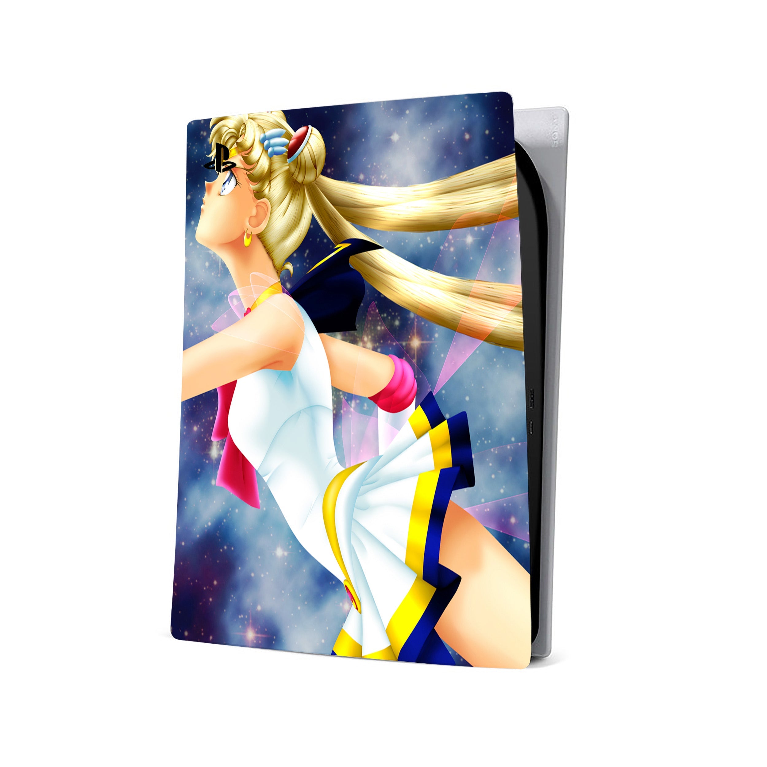 A video game skin featuring a Sailor Moon design for the PS5.
