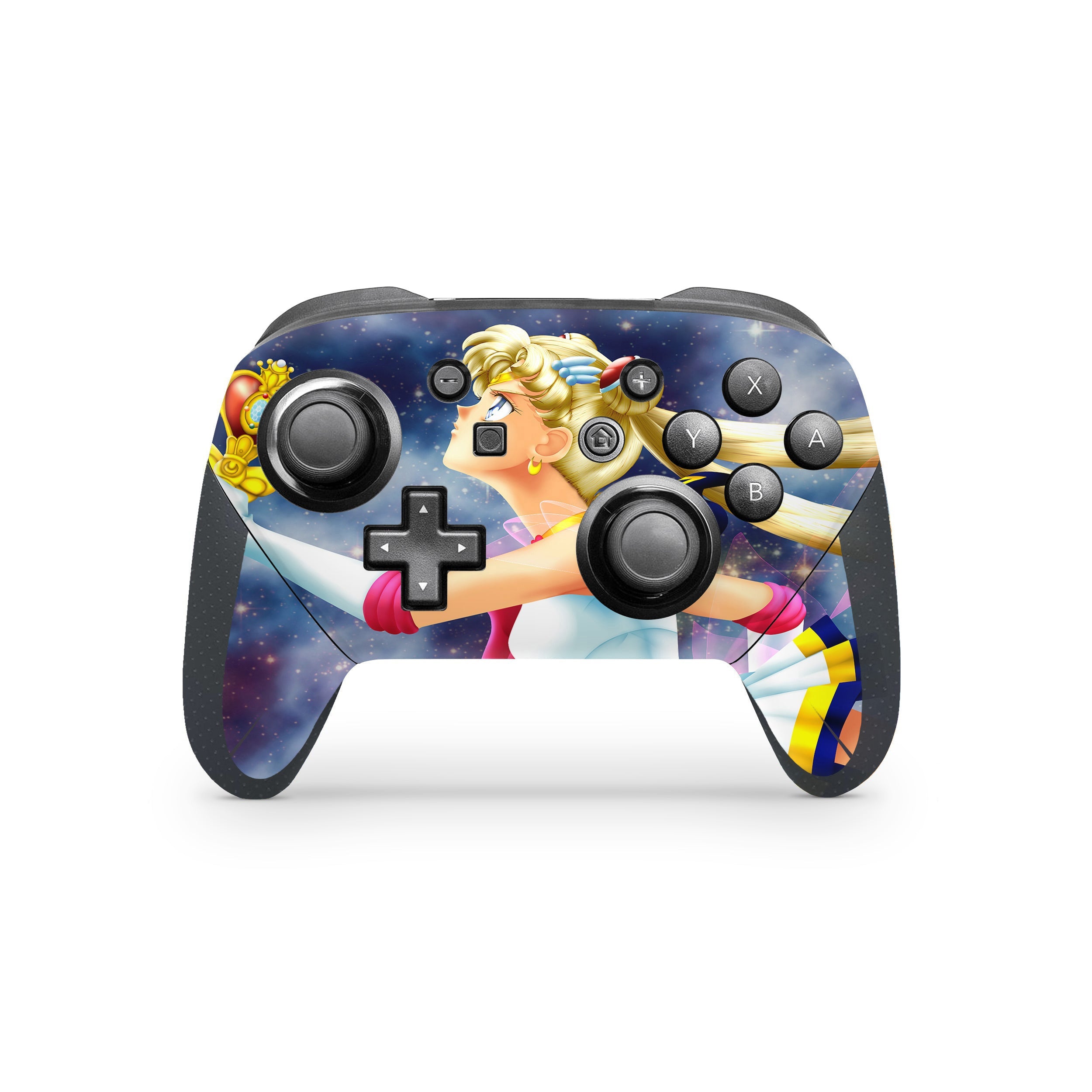 A video game skin featuring a Sailor Moon design for the Switch Pro Controller.