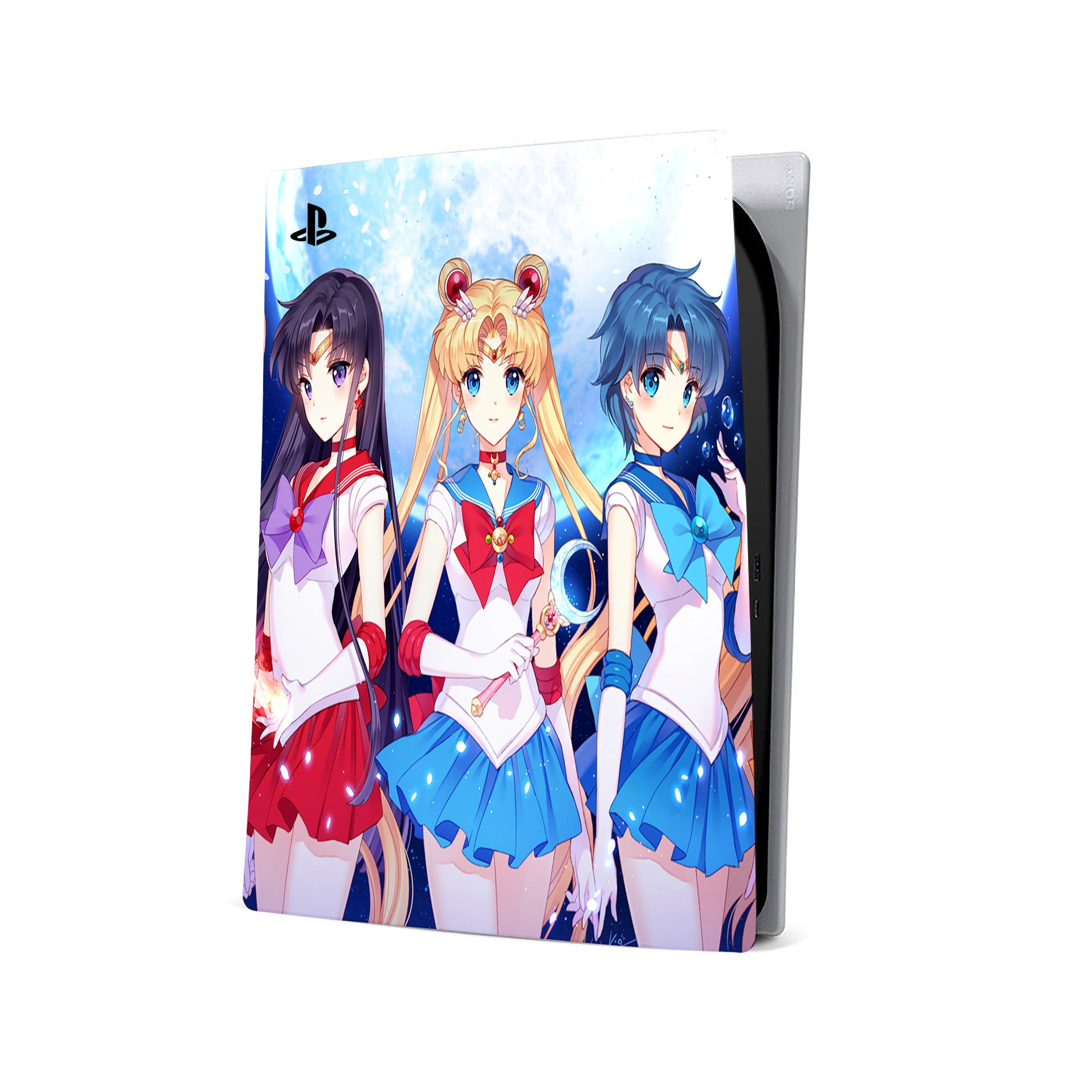 A video game skin featuring a Sailor Moon design for the PS5.